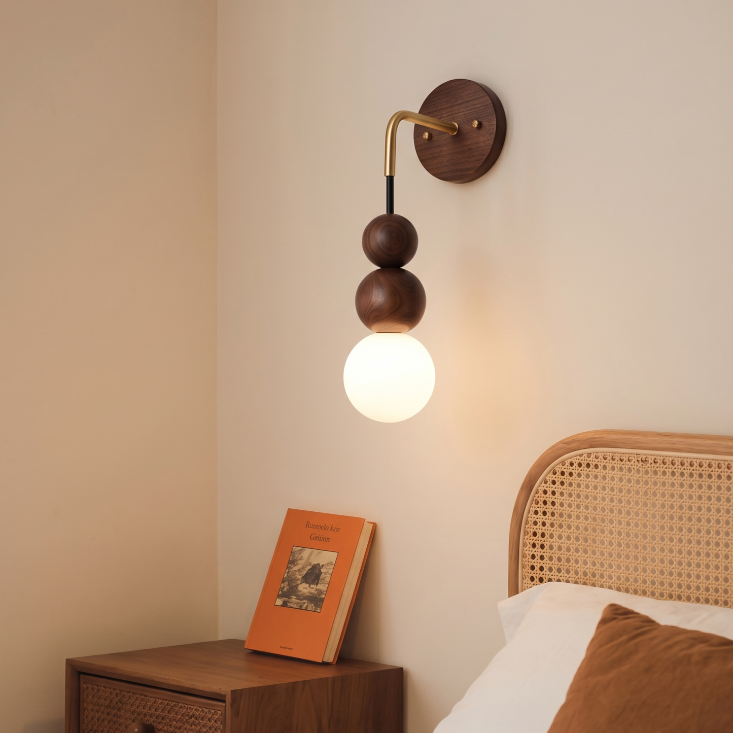 Nordic Geometric Wooden Ball Wall Sconce-Modern Minimalist Glass Globe Wall Light