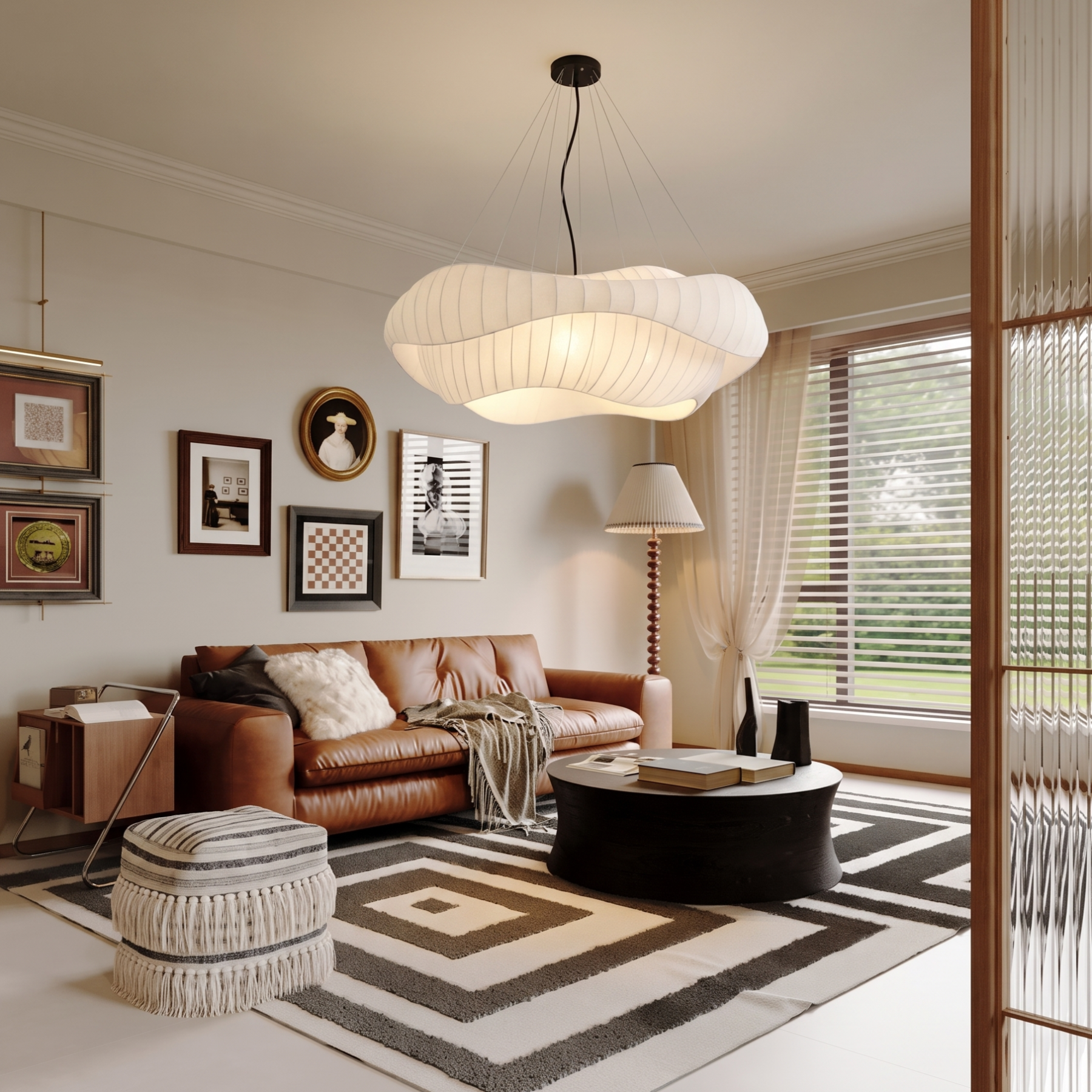 Modern Nordic  Minimalist Wavy Fabric Pendant Light for Living Room