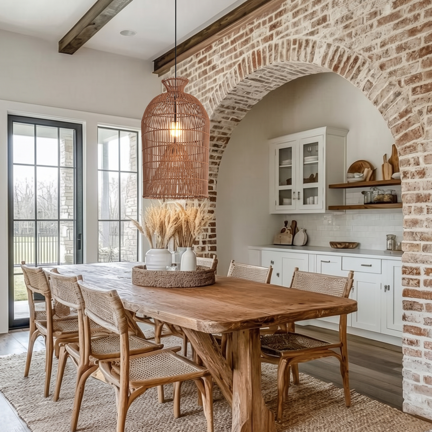 Handcrafted Rattan Pendant Light Retro Wabi-Sabi-style Chandelier for Dining Room Kitchen Island