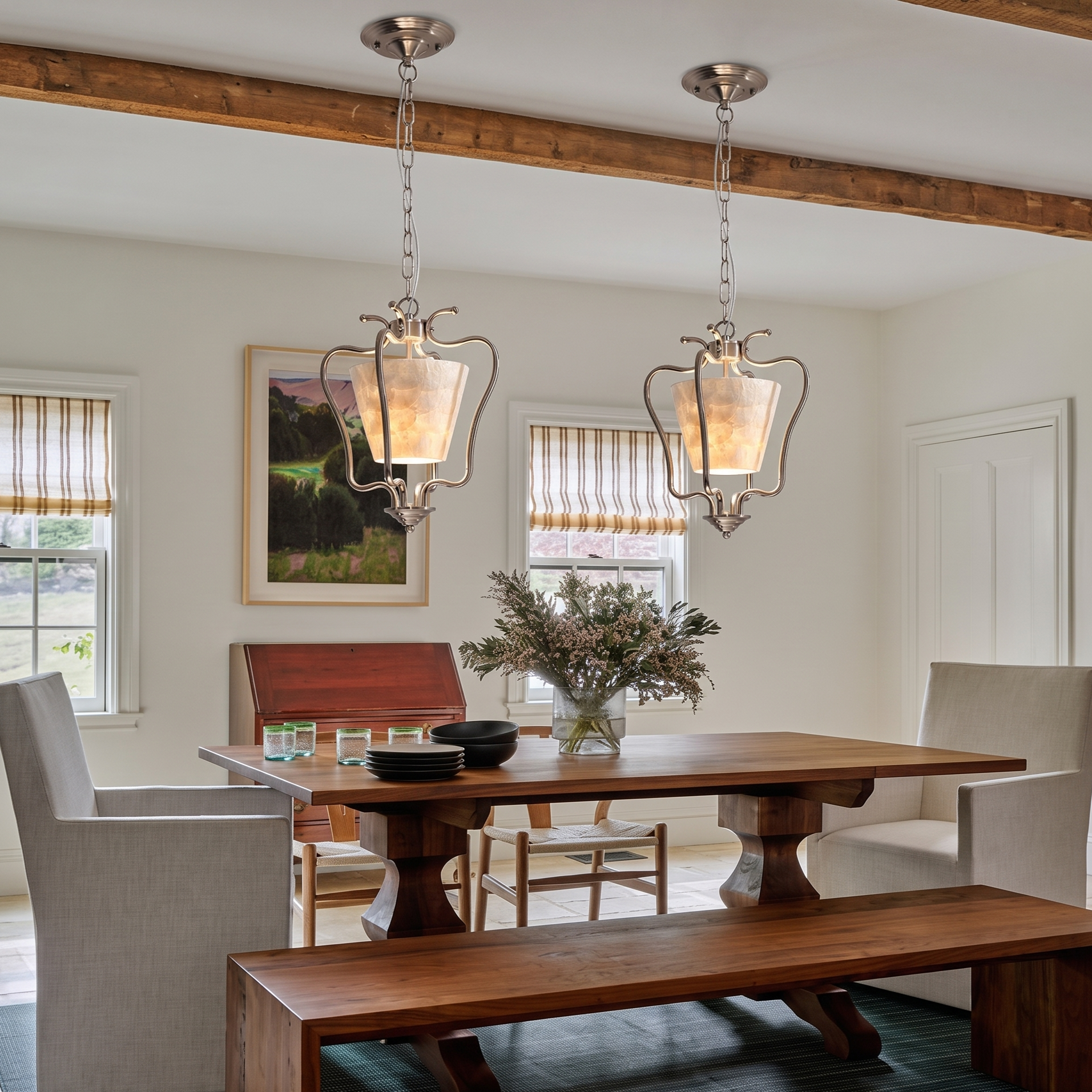 Vintage Lantern Shell Pendant Light Elegant Hanging Ceiling Light for Kitchen Island Dining Room Entryway