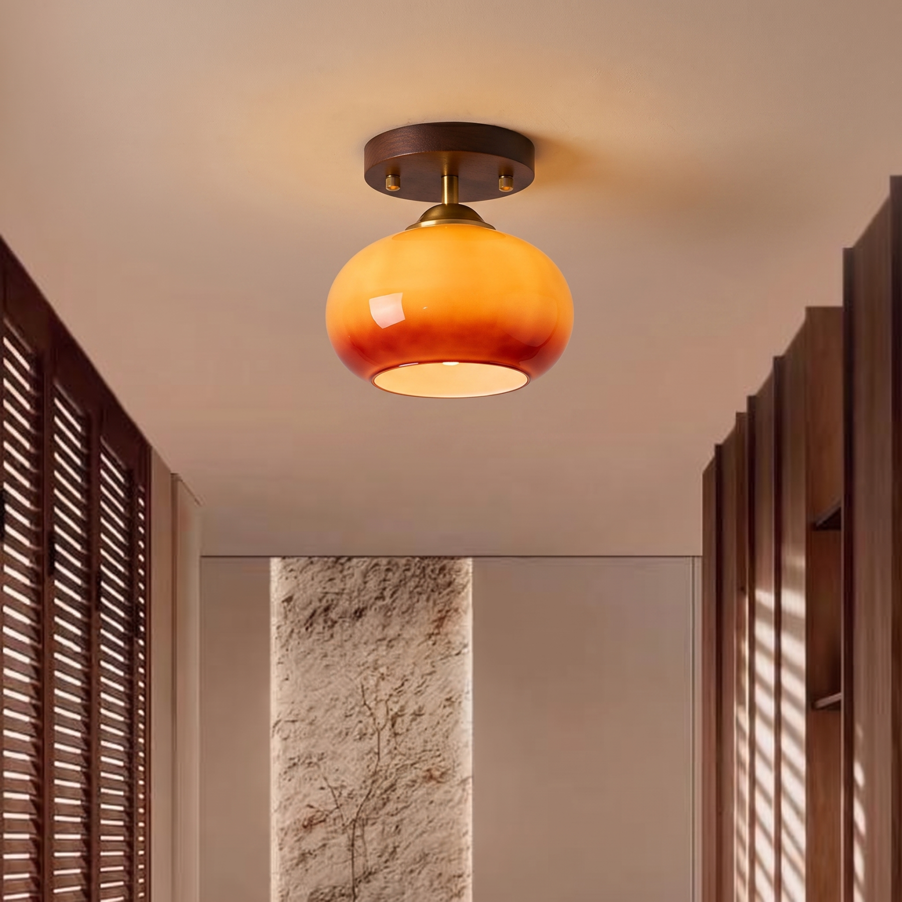 Mid-Century Modern Glass Flush Mount Ceiling Light for Hallway Entryway Bedroom