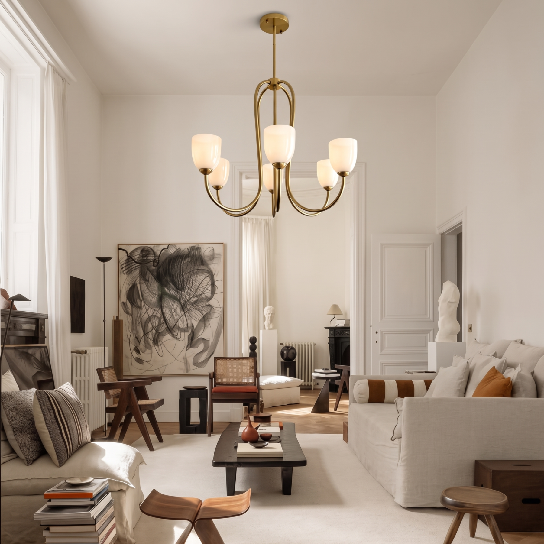 Mid Century Brass Tulip Chandelier for Kitchen Island Living Room