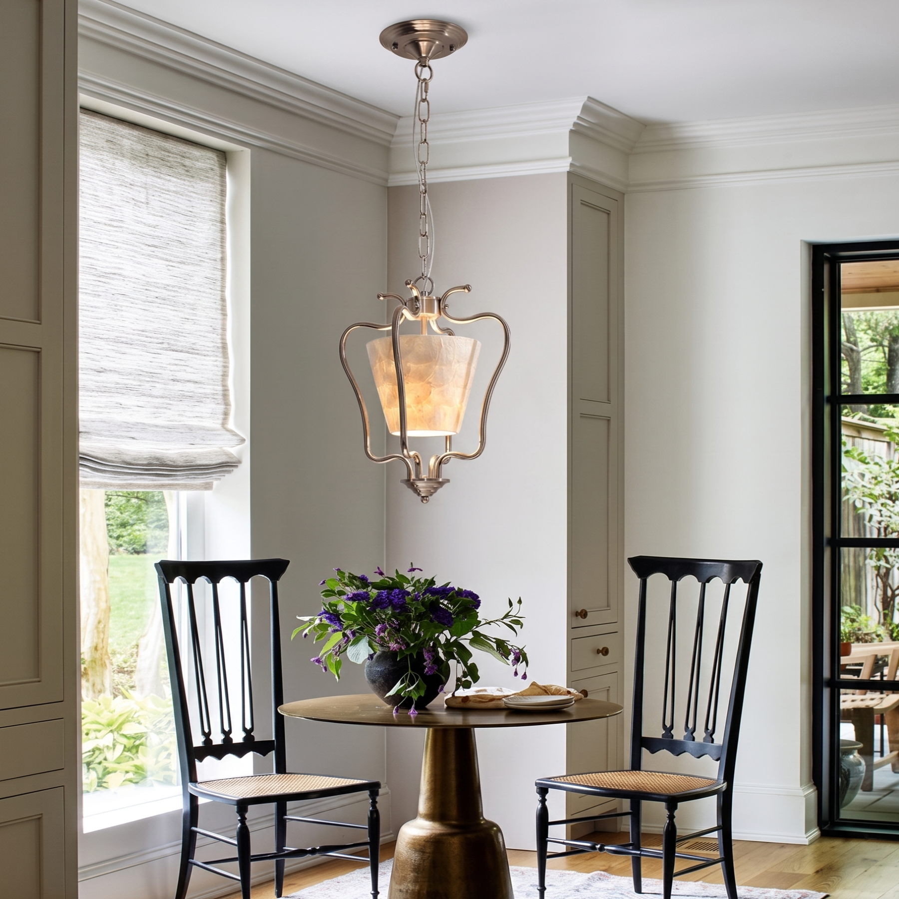 Vintage Lantern Shell Pendant Light Elegant Hanging Ceiling Light for Kitchen Island Dining Room Entryway