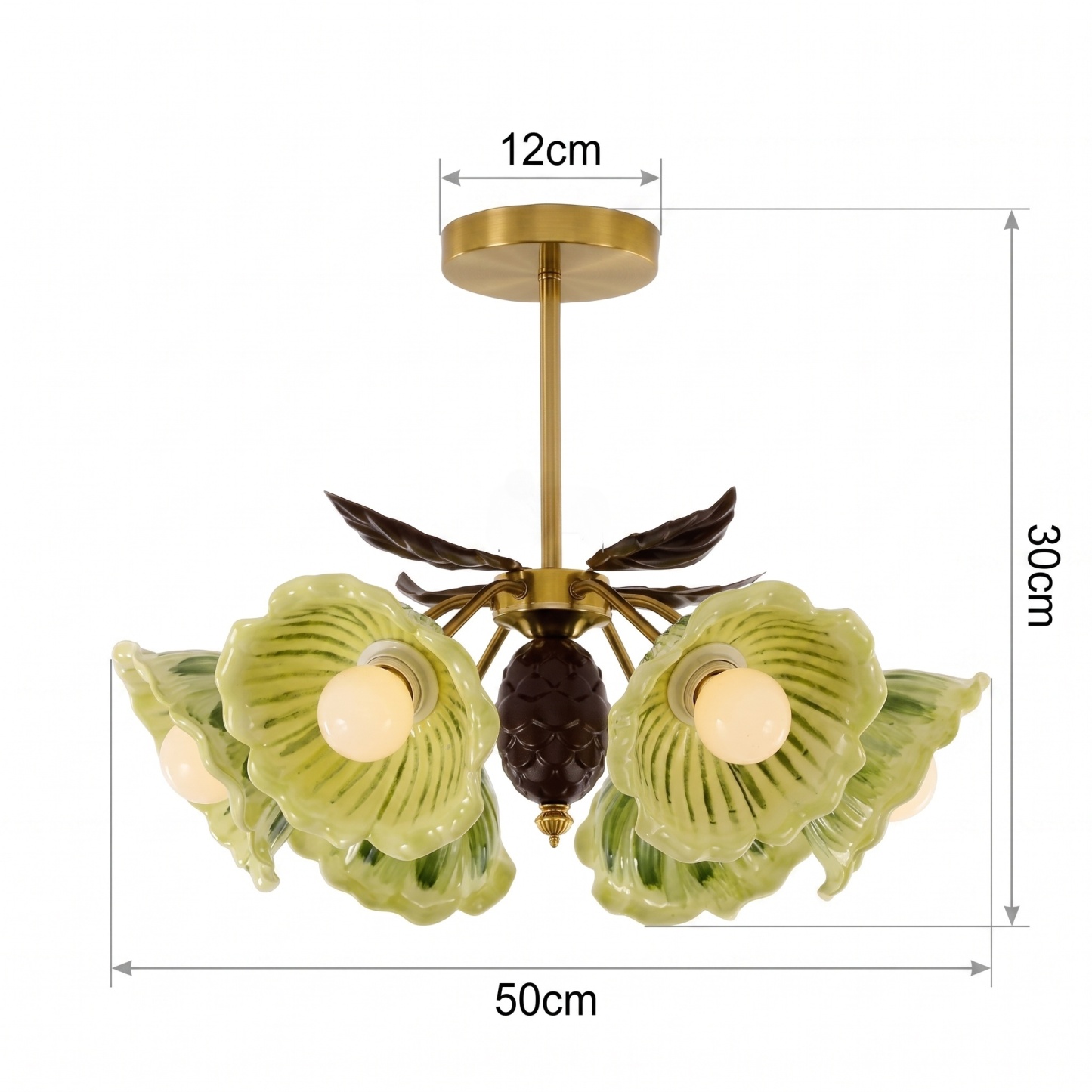 Vintage Green Art Ceramics Semi-Flush Mount Ceiling Light for Living Room Bedroom