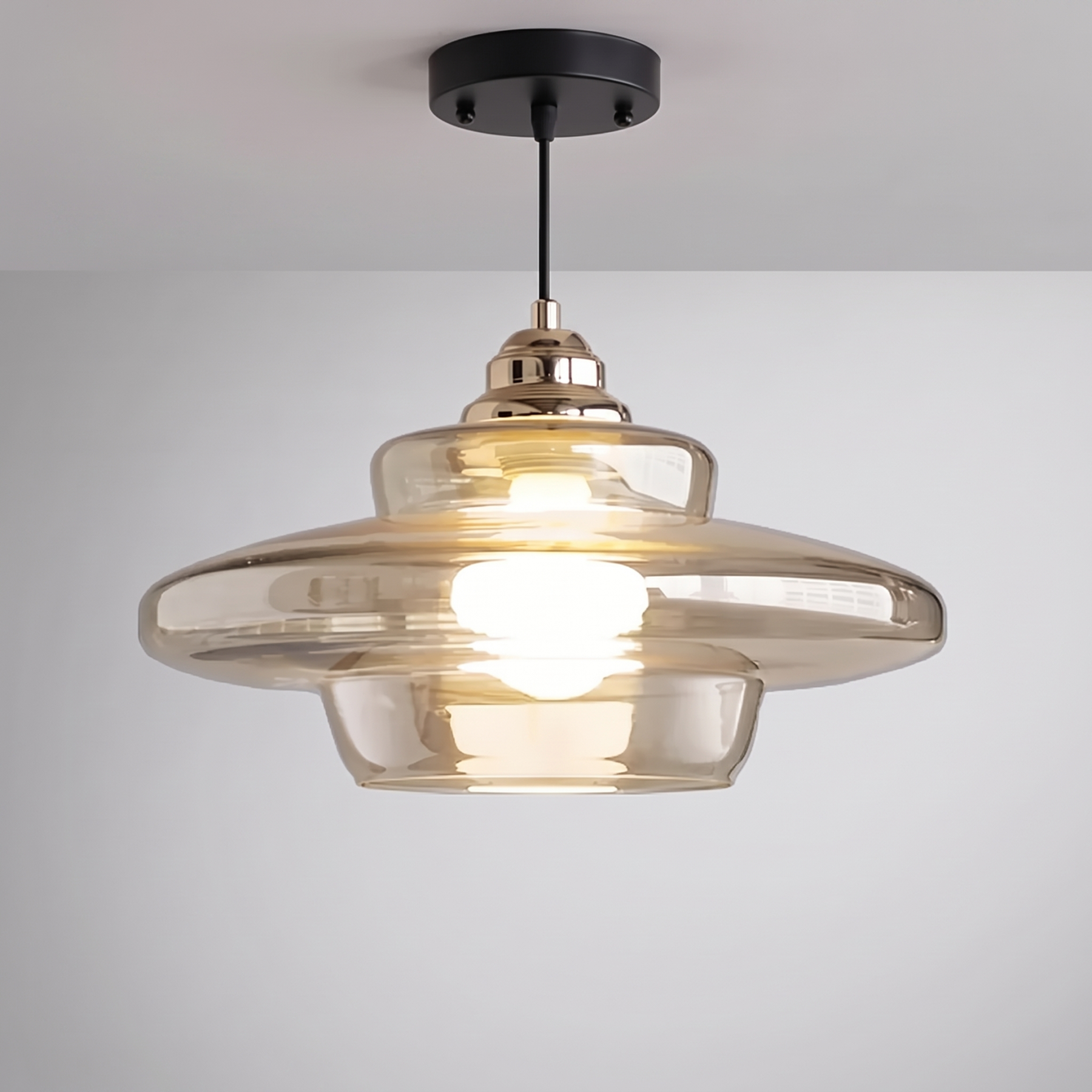 Modern Amber Layered Glass Pendant Light – Mid-Century Style Ceiling Lamp for Dining Rooms Kitchen IslandsBedrooms