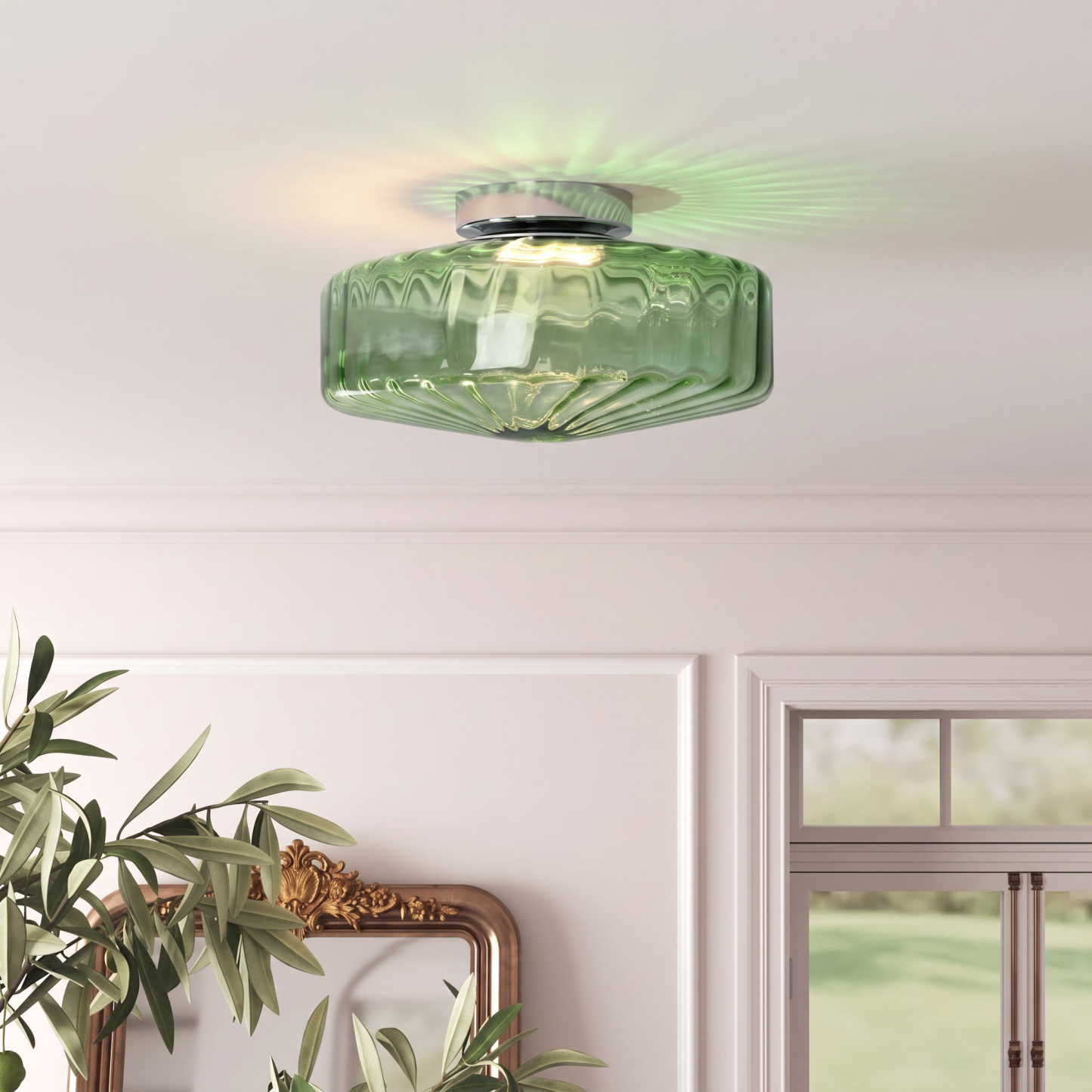 Mid-Century Amber Glass Flush Mount Ceiling Light for Bedroom Corridor Balcony