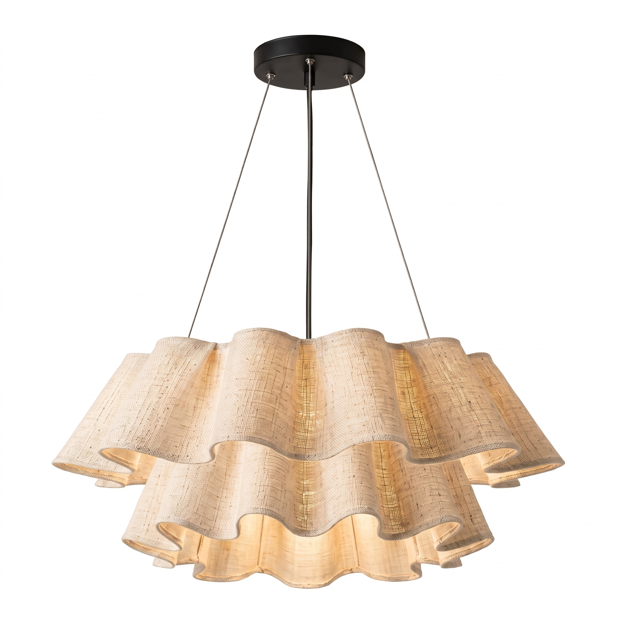Nordic Wavy Linen Tiered Pendant Light – Modern Boho Pleated Fabric Chandelier for Dining Room & Living Room