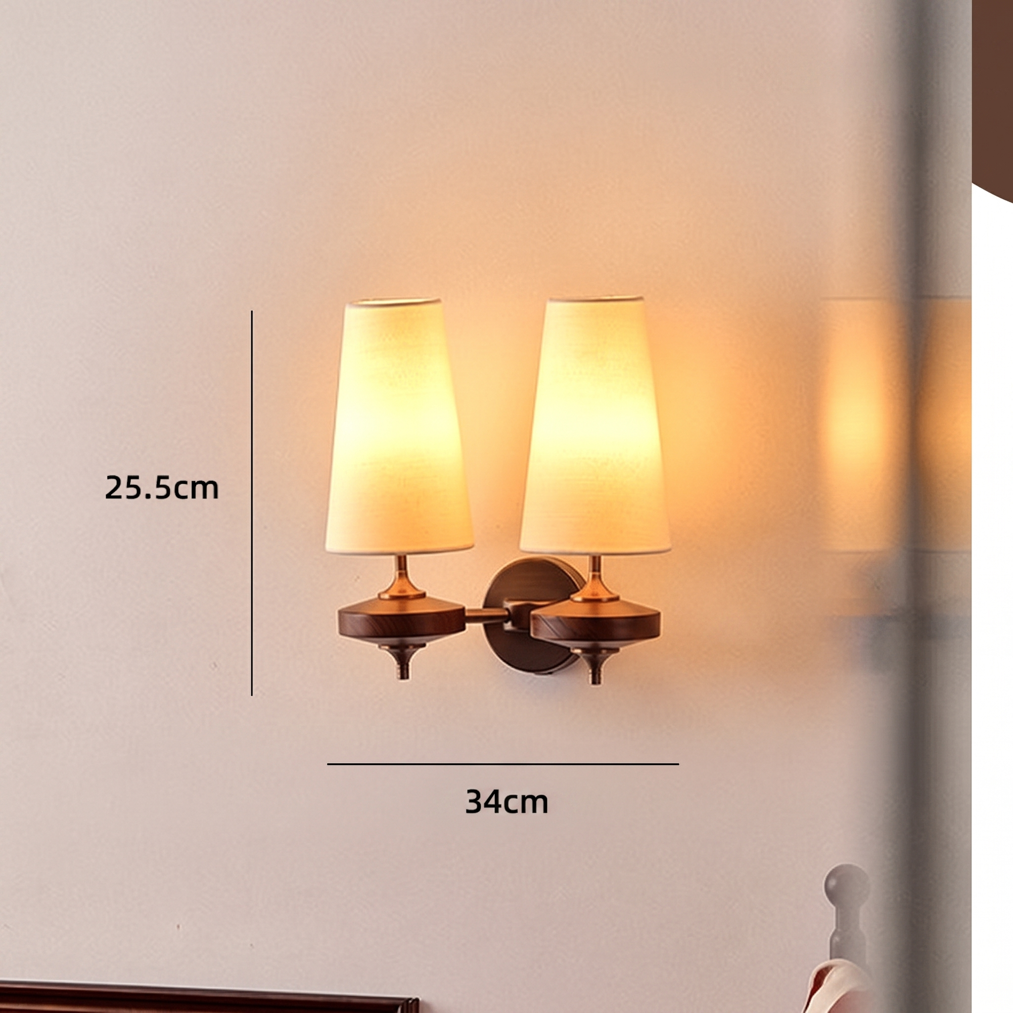 Modern Mid-Century Fabric Wall Sconce Elegant Dark Wood Accent Sconce for the Bedroom Living Room and Hallway