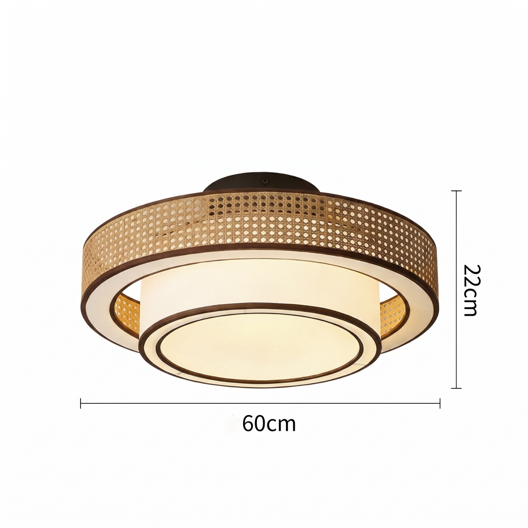 Japanese style Drum Rattan Flush Mount Ceiling Light for Bedroom Living Room