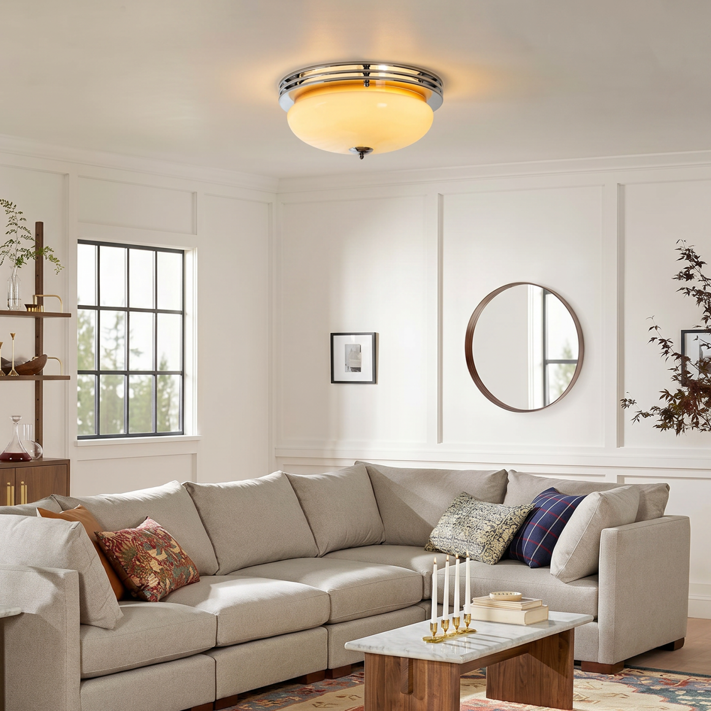 Retro Bauhaus Glass Flush-Mount Ceiling Light for Bedroom Living Room