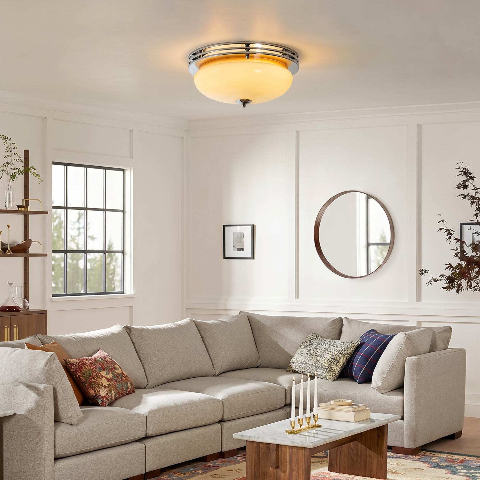 Retro Bauhaus Glass Flush-Mount Ceiling Light for Bedroom Living Room