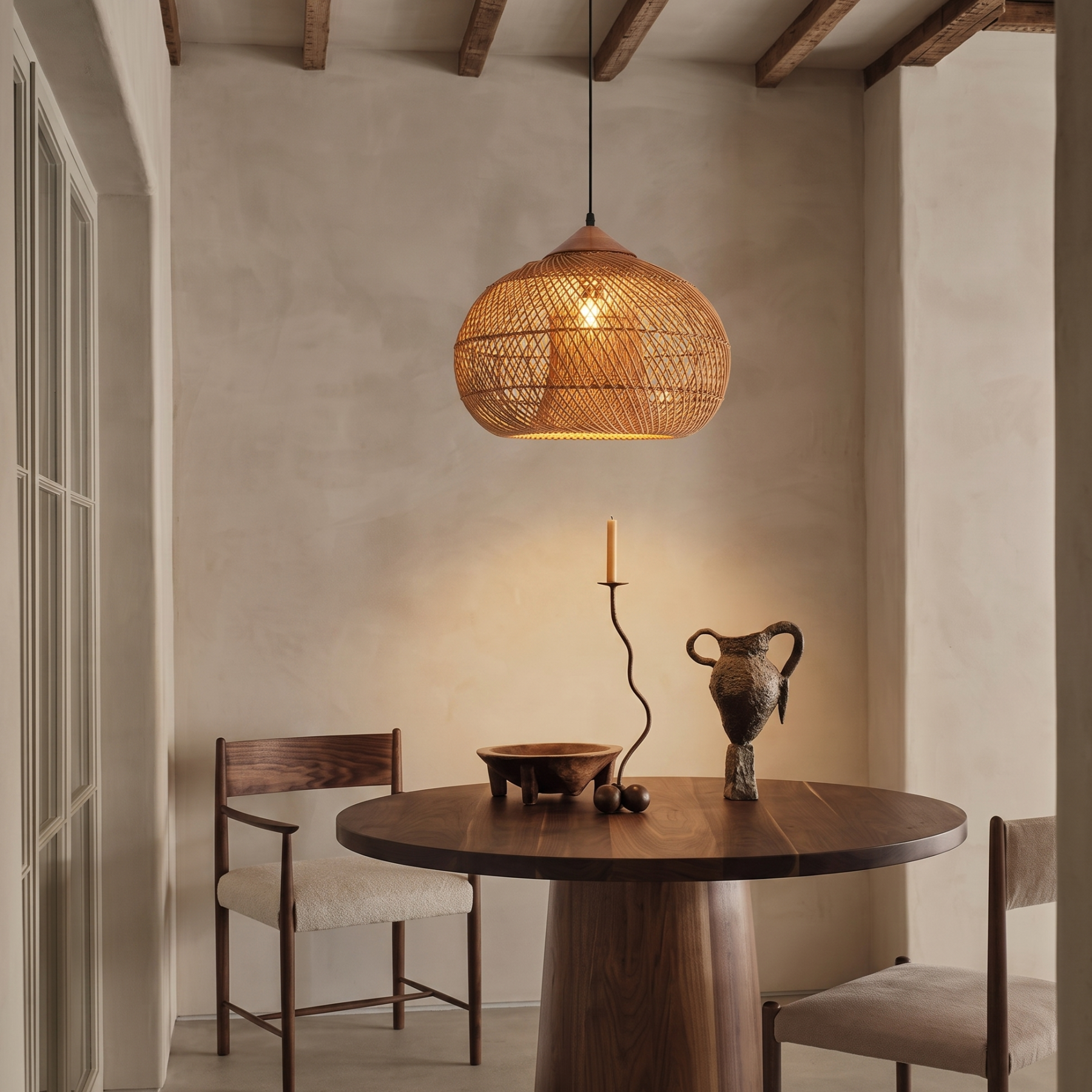 Handcrafted Rattan Pendant Light Retro Wabi-Sabi-style Chandelier for Dining Room Kitchen Island