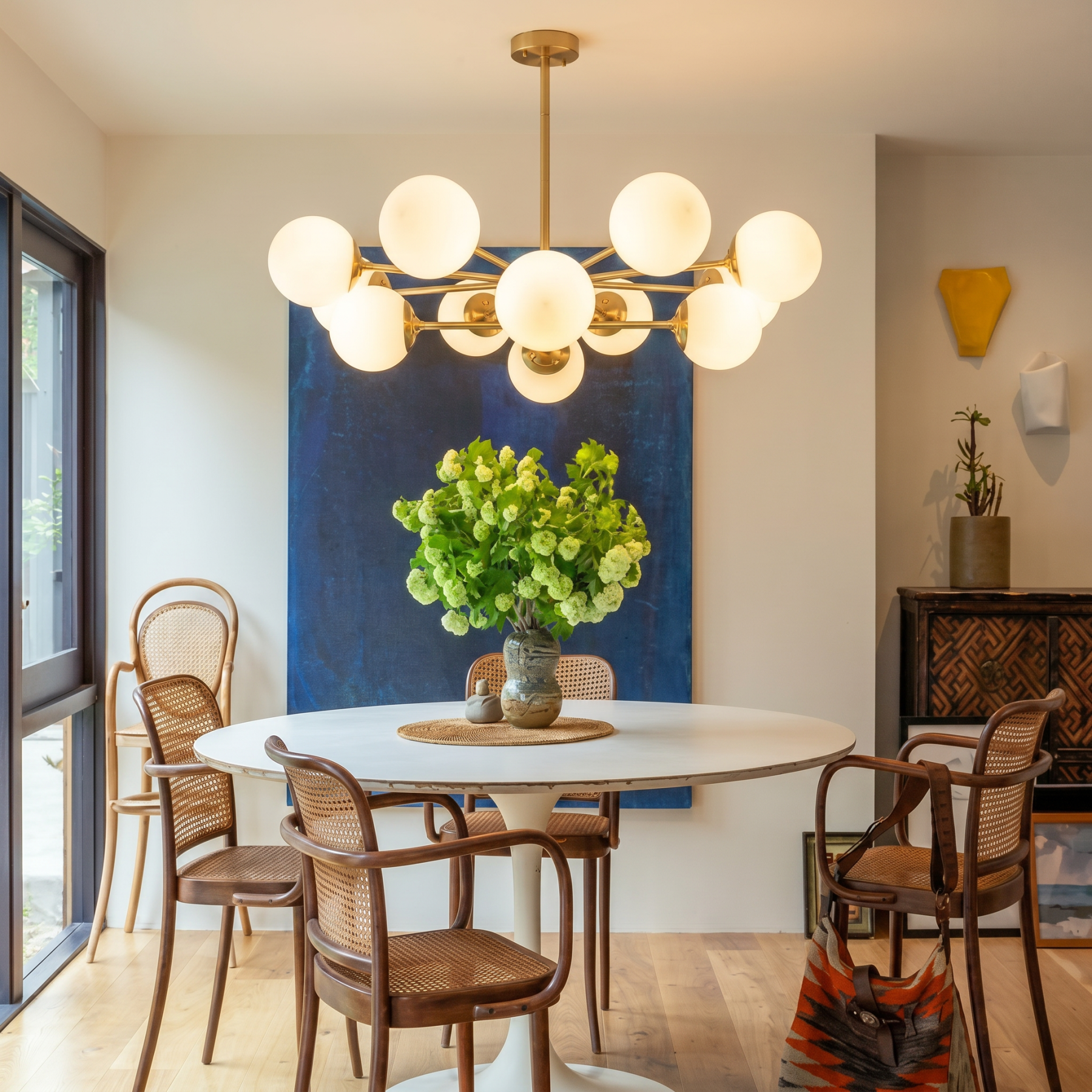 Nordic Copper Living Room Sputnik Pendant Lights Modern Luxury Creative Spherical Glass Chandelier 