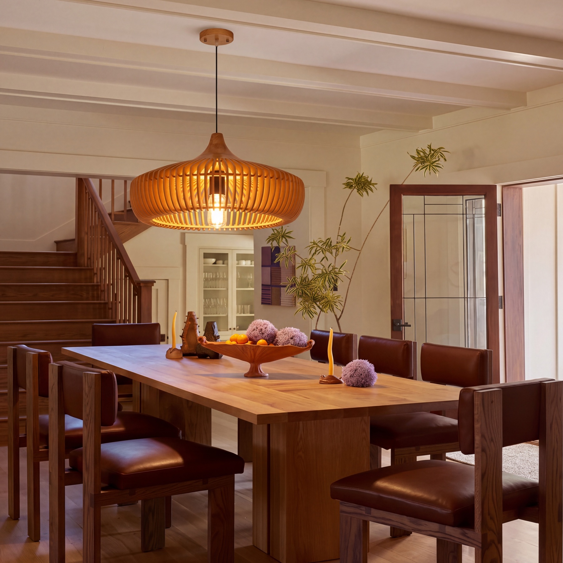 Modern Wood Slat Pendant Light | Japandi Wood Chandelier