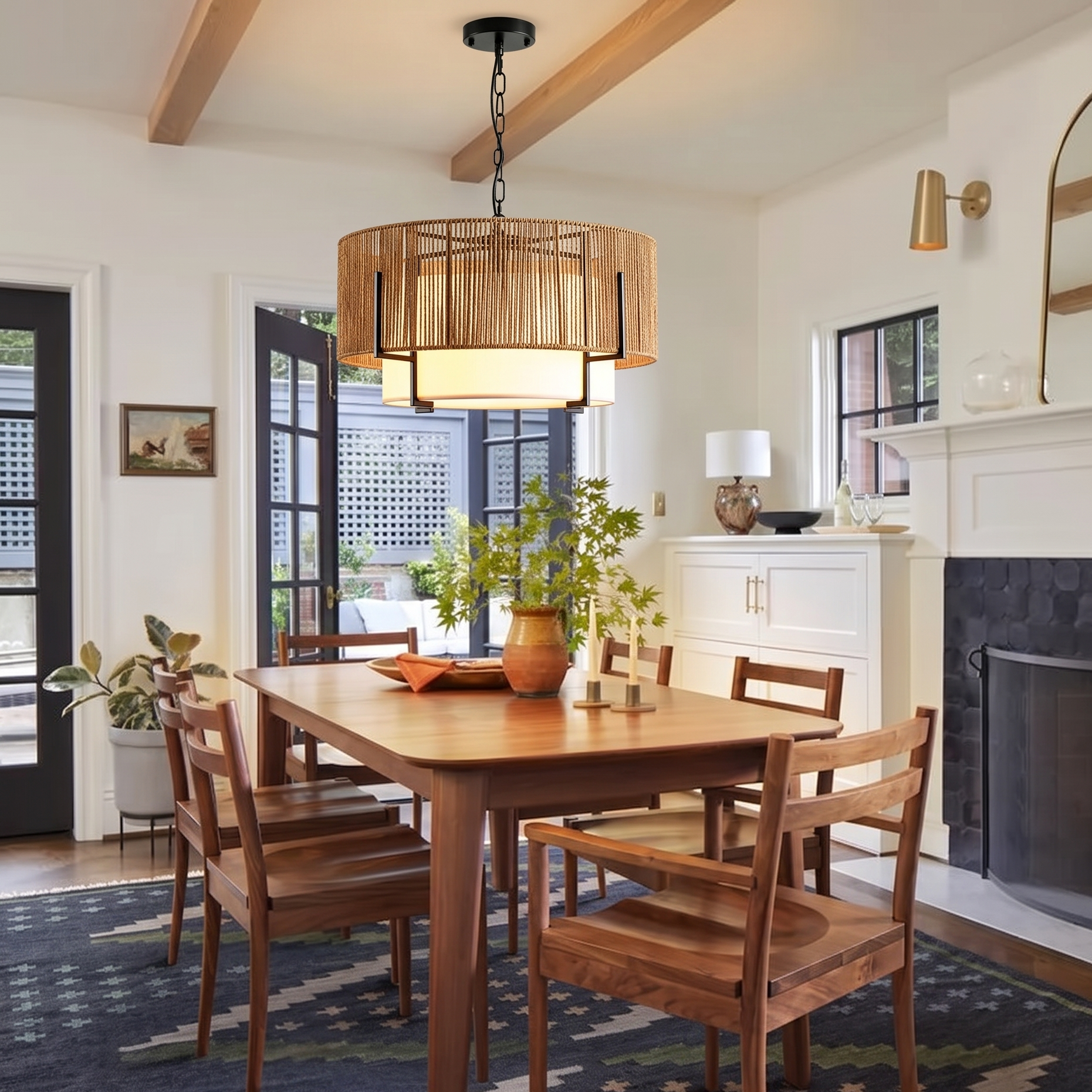 Modern Coastal Handwoven Hemp Rope Chandelier for Dining Room Living Room