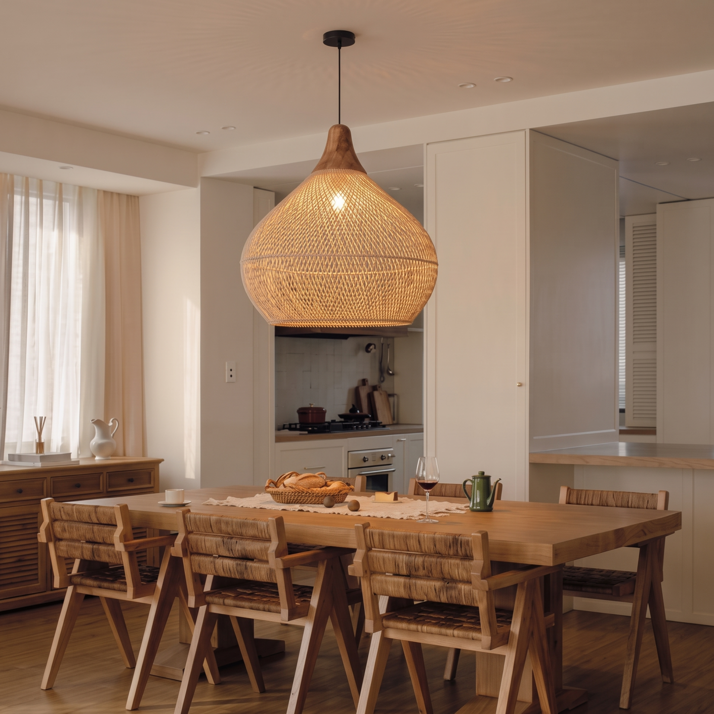 Retro Wicker Pendant Lighting Fixture  for Dining Table