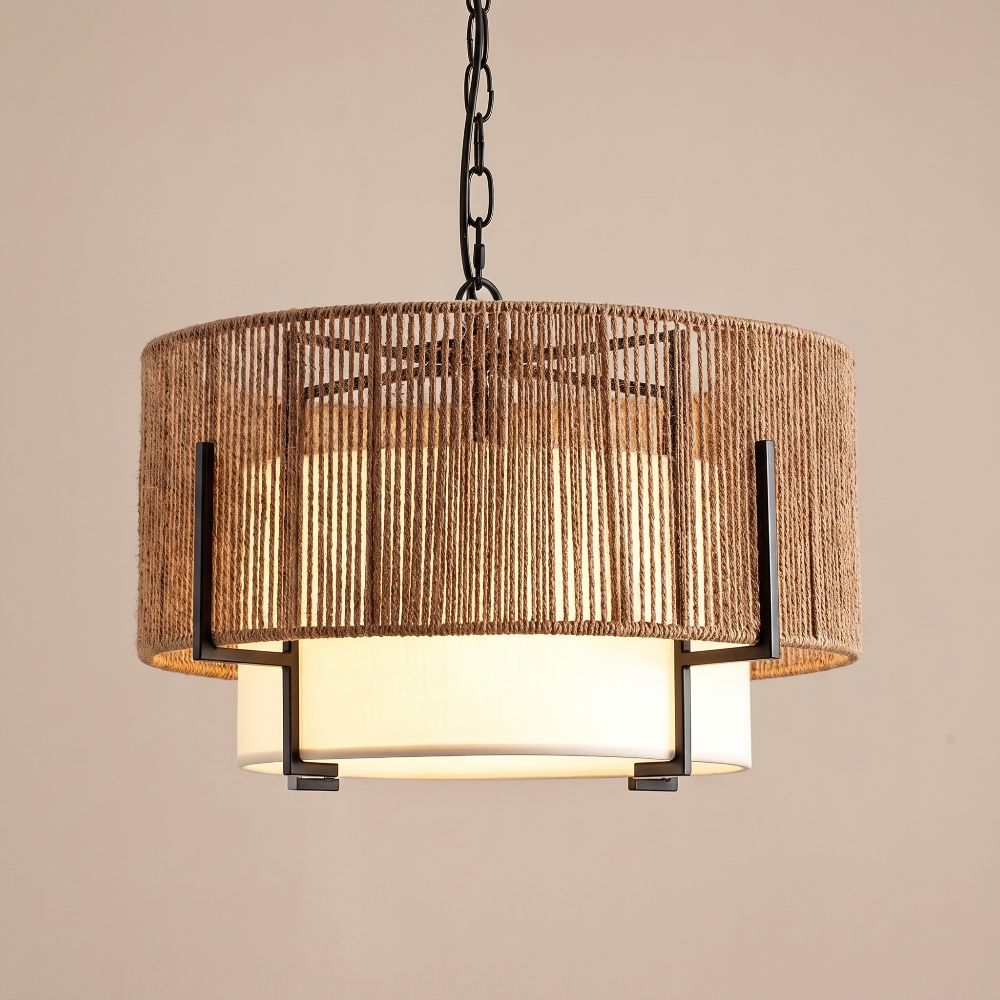 Modern Coastal Handwoven Hemp Rope Chandelier for Dining Room Living Room