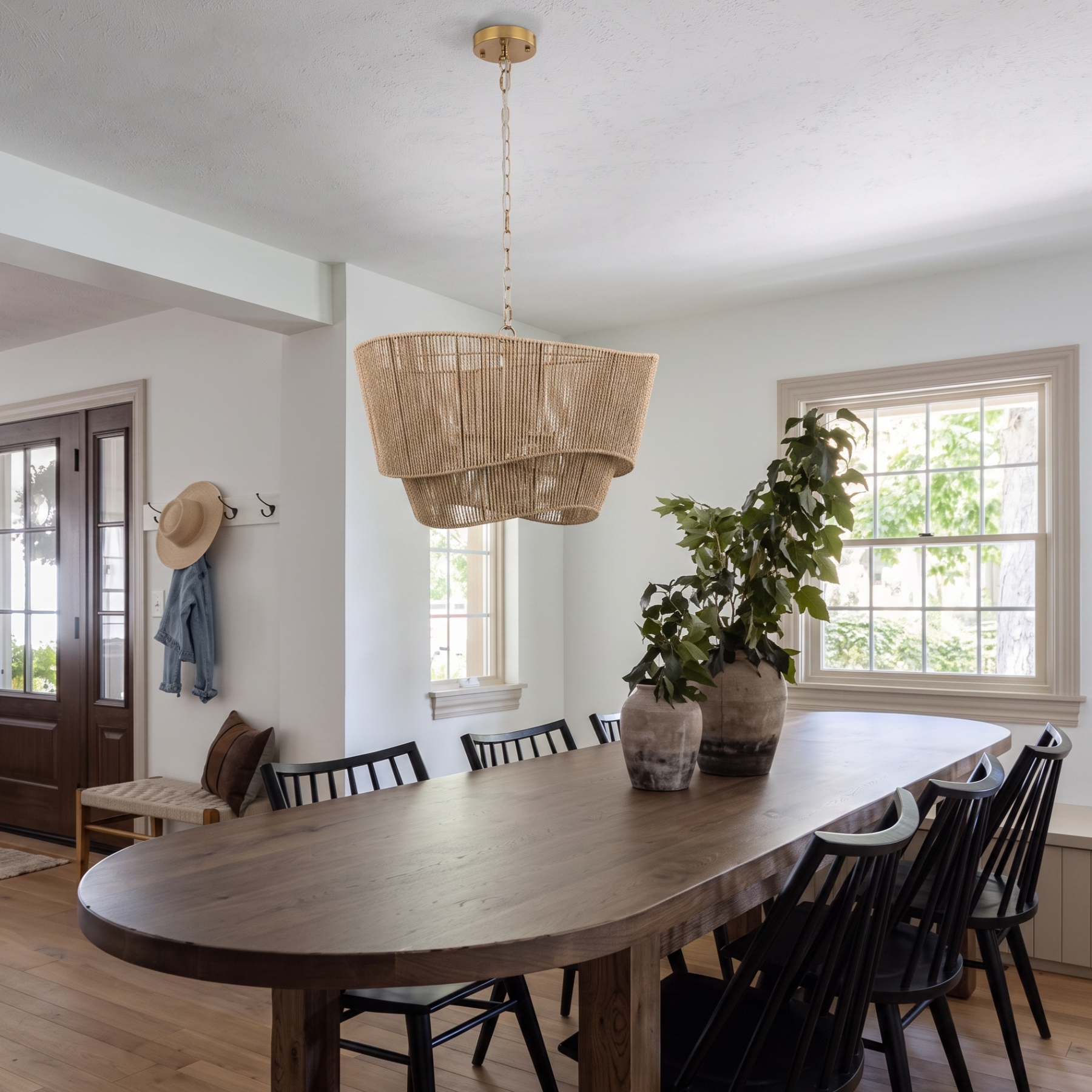 Natural Handwoven Rope Layered Chandelier Modern Farmhouse Pendant Light