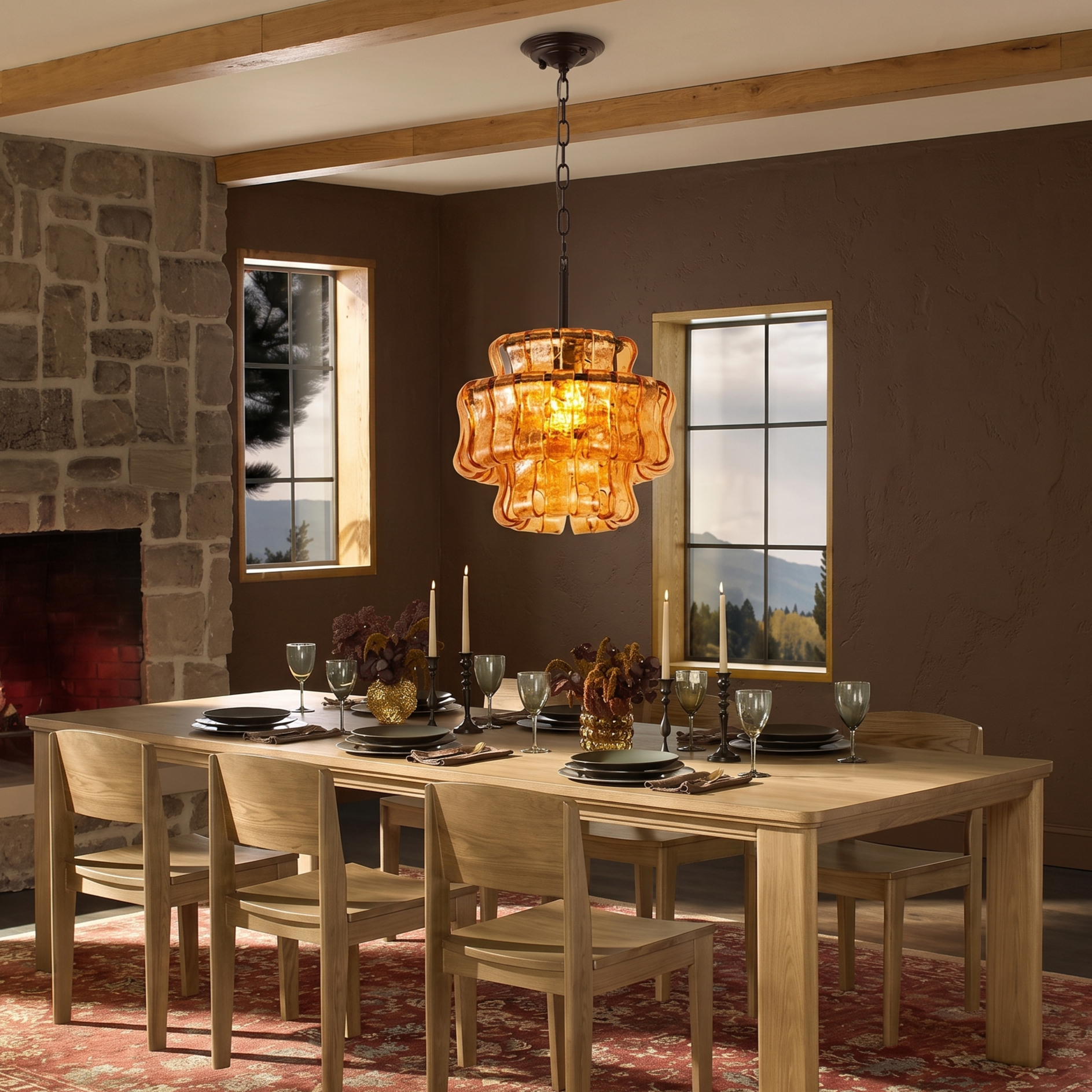 Vintage Ribbed Glass Pendant Light Mid-Century Modern Chandelier for Kitchen Island Dining Room 