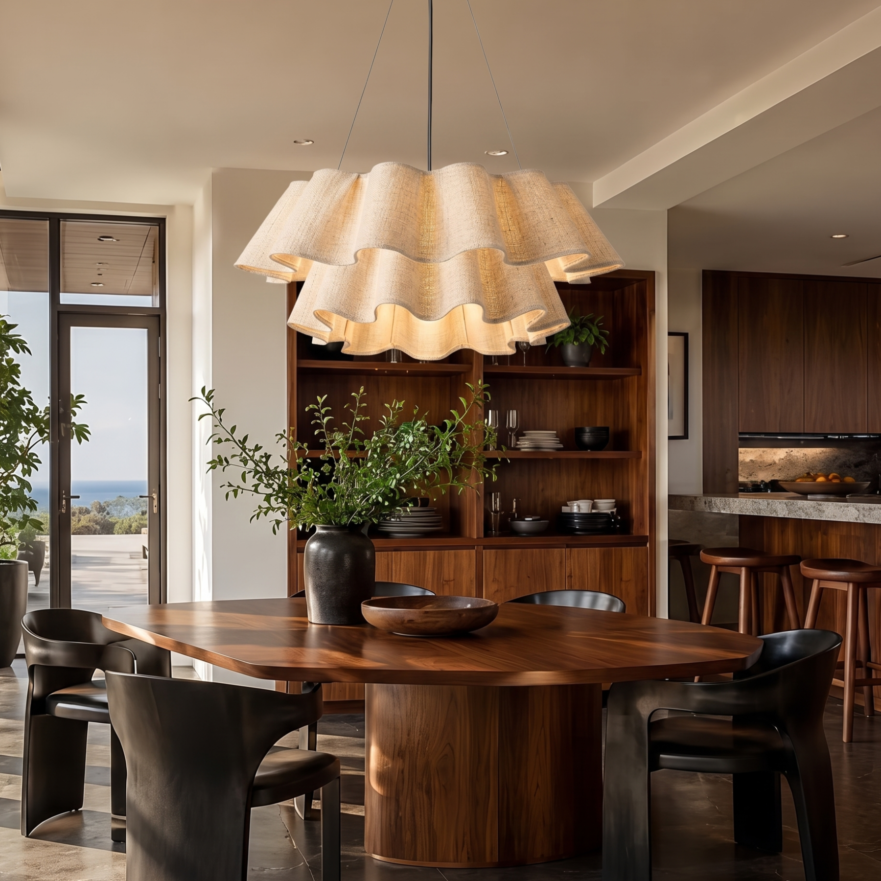 Nordic Wavy Linen Tiered Pendant Light – Modern Boho Pleated Fabric Chandelier for Dining Room & Living Room