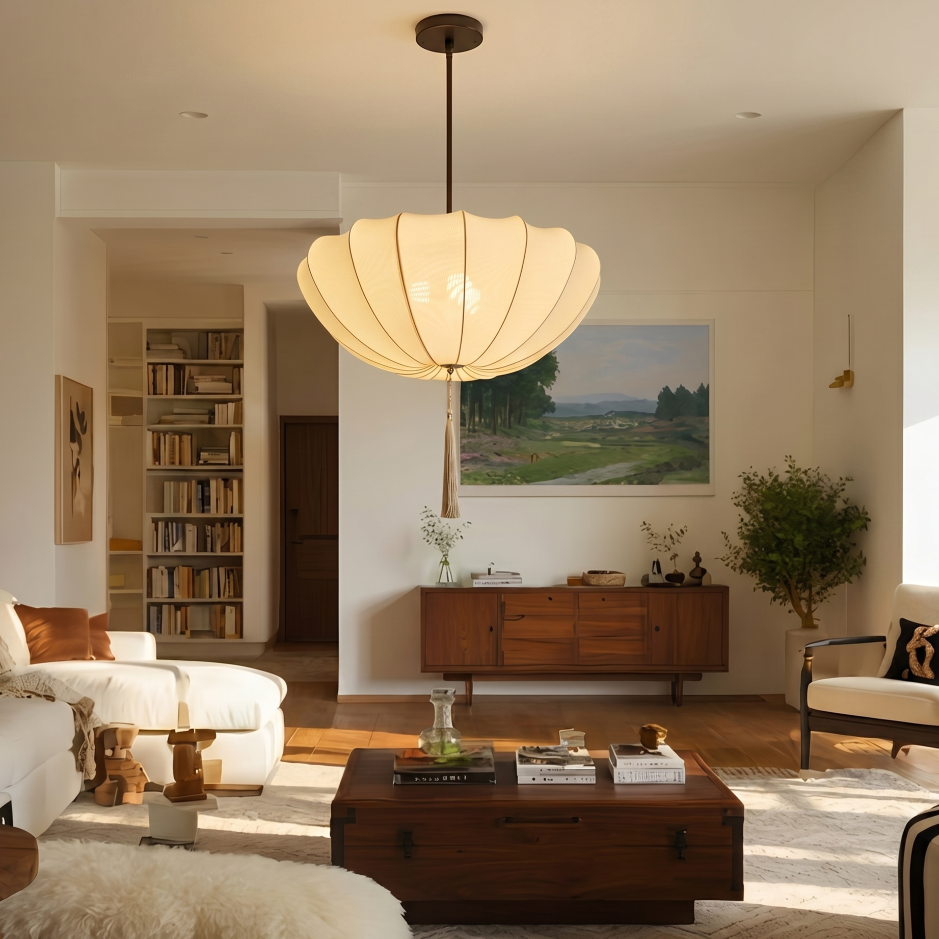 Cream Fabric Pendant Light, Wabi Sabi Pendant Lamp Living Room Bedroom