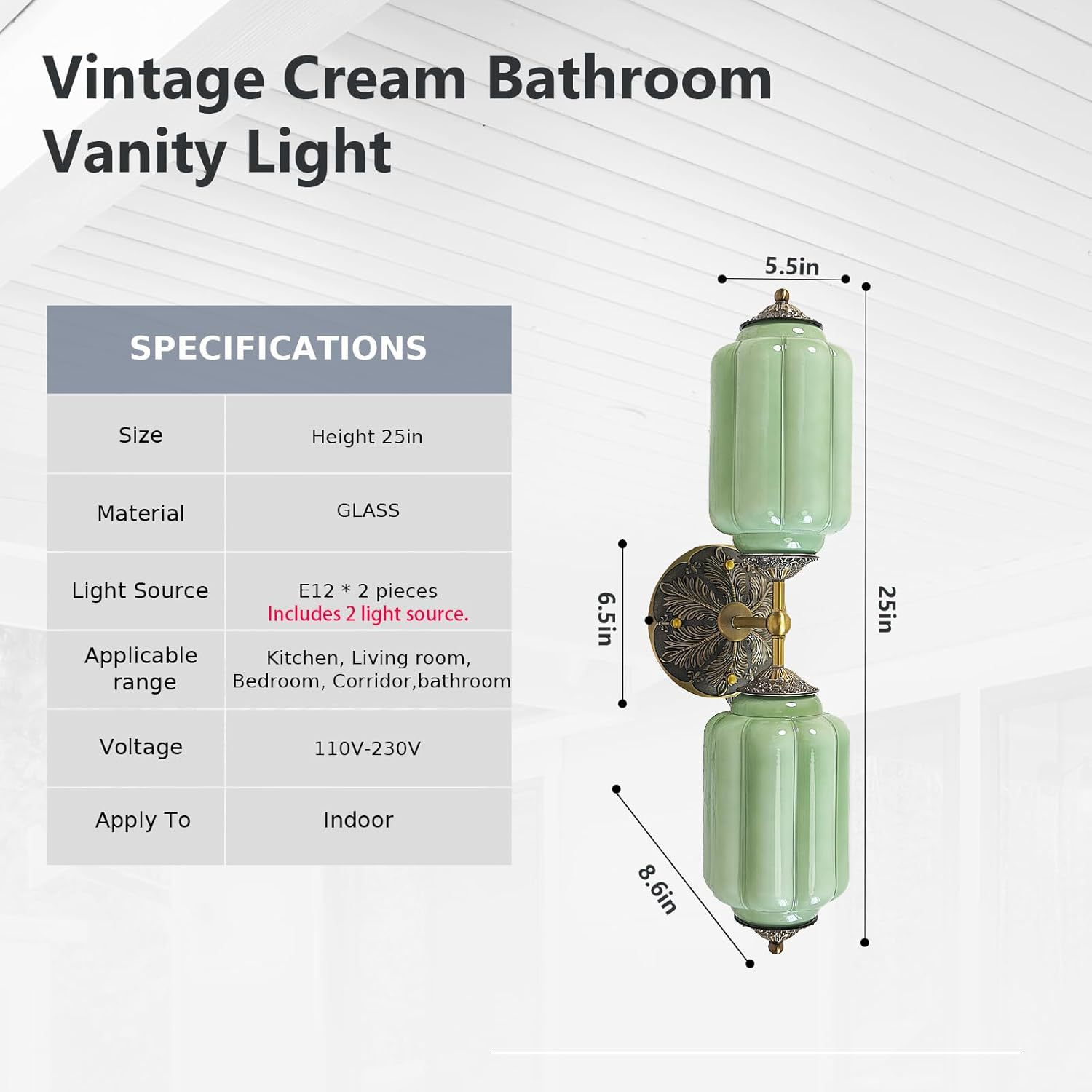 Vintage Dual-Light Glass Wall Sconce for the Bedroom Living Room and Hallway