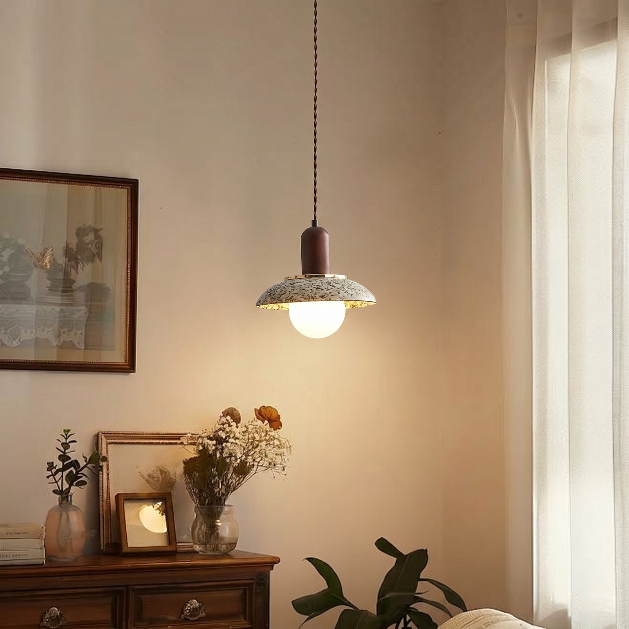Retro Ceramic Small Pendant Light for Bedside Lamp