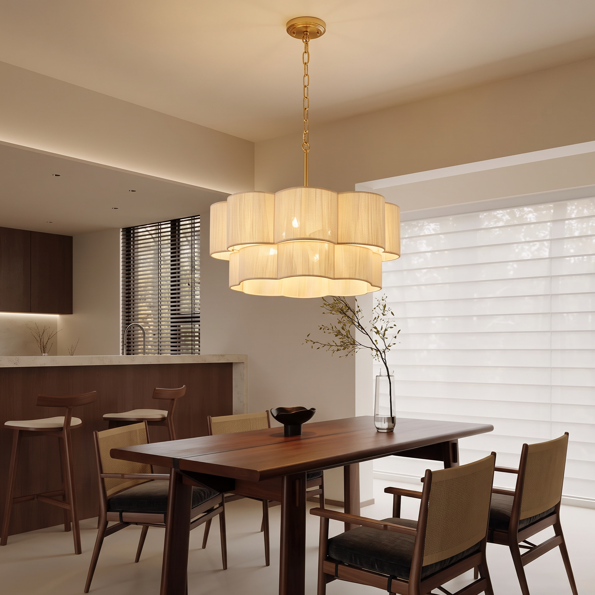 Modern Woven 2-Tier Rope Drum Chandelier for Dining Room Kitchen Island
