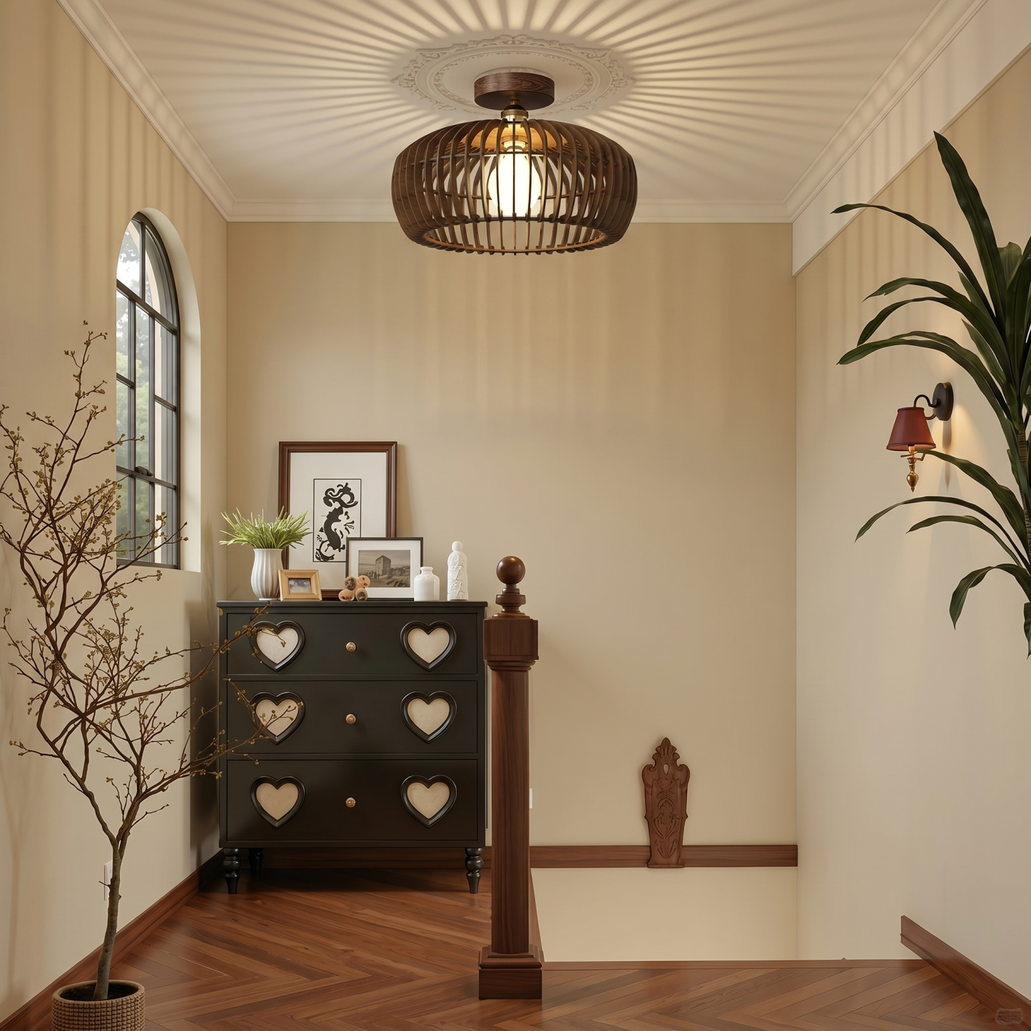 Retro Wabi-Sabi Style Wooden Ceiling Light for Bedrooms and Hallways