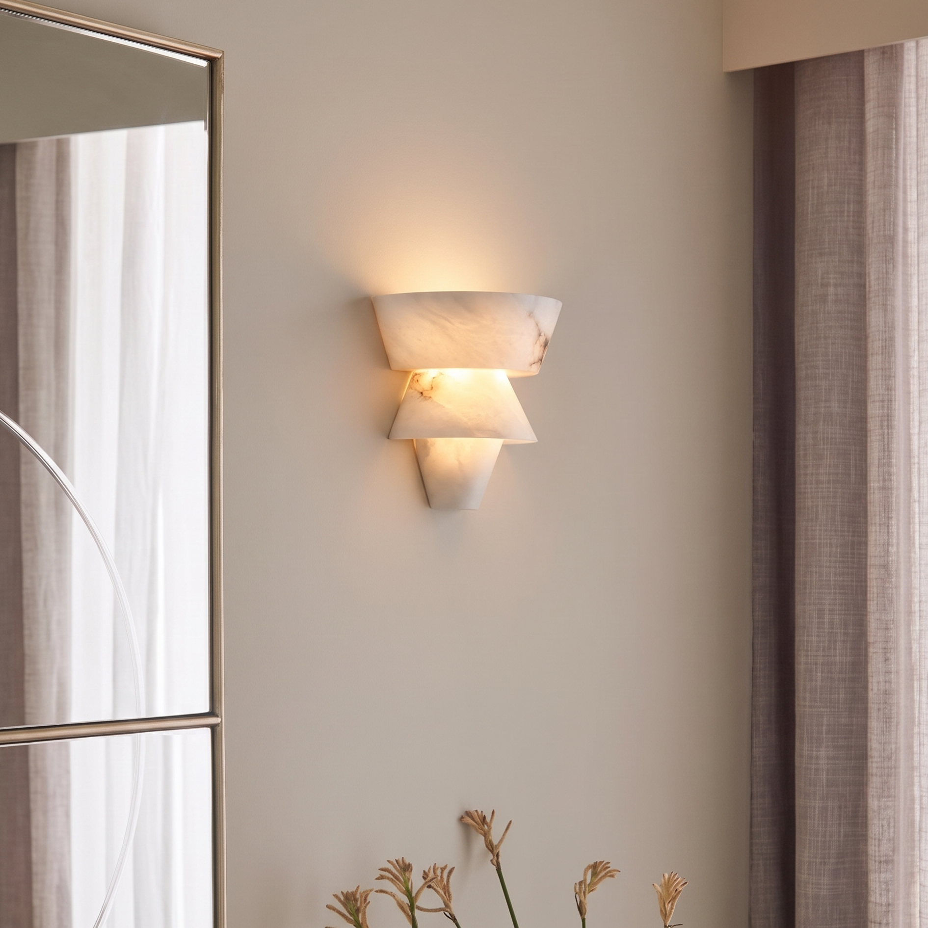 Sculptural faux alabaster wall sconce with layered cloud-inspired shade for Living Room Bedroom Entryway