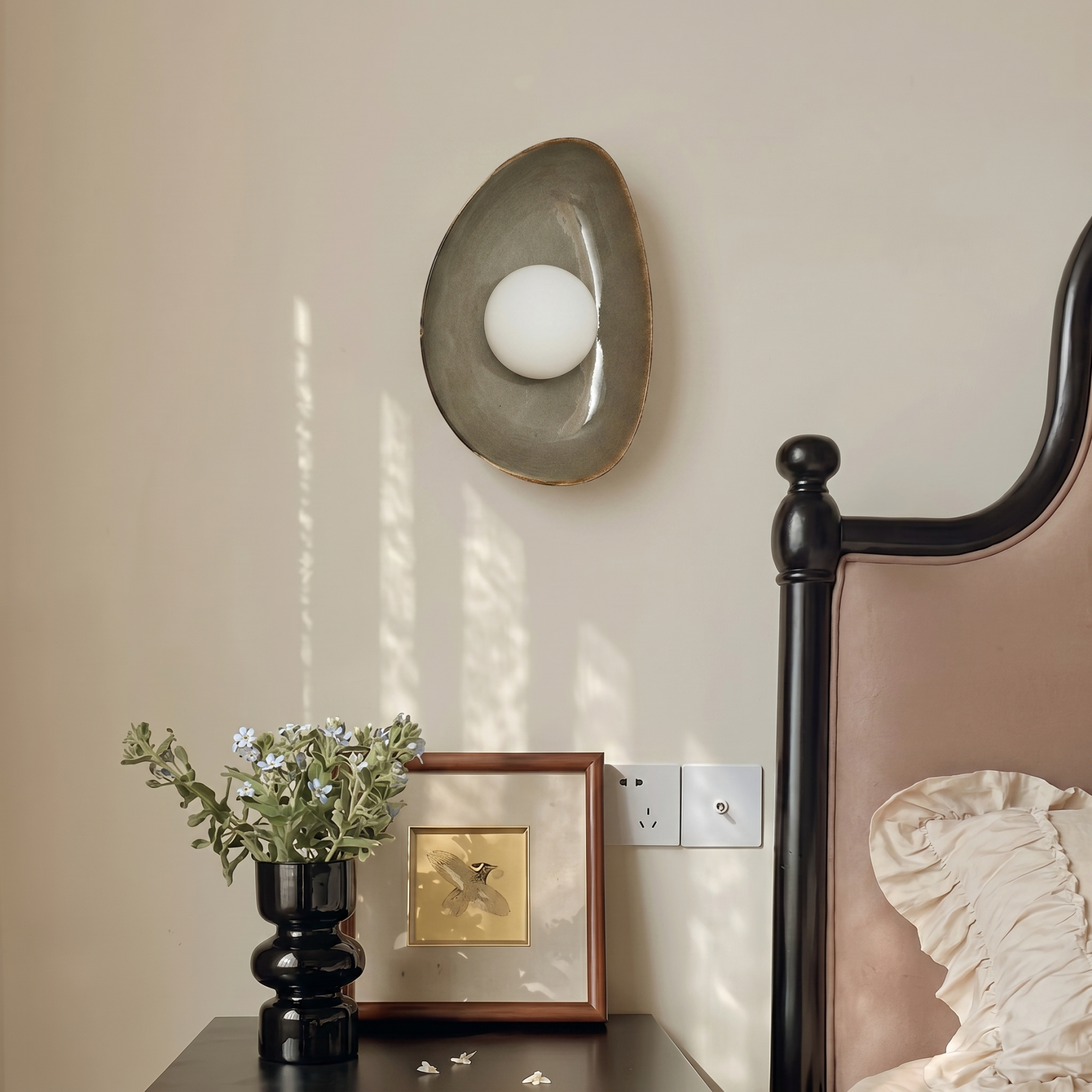 Wabi-Sabi Style Ceramic Wall Lamp Bedroom Bedside Corridor Lamp 