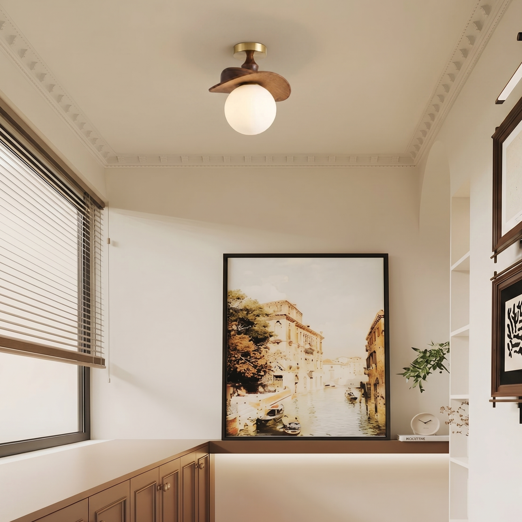 French Vintage Wavy Raffia Ceiling Light for Entrance Hallway
