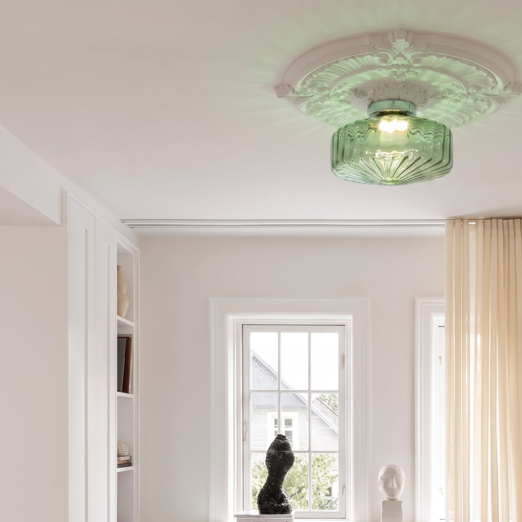 Mid-Century Amber Glass Flush Mount Ceiling Light for Bedroom Corridor Balcony
