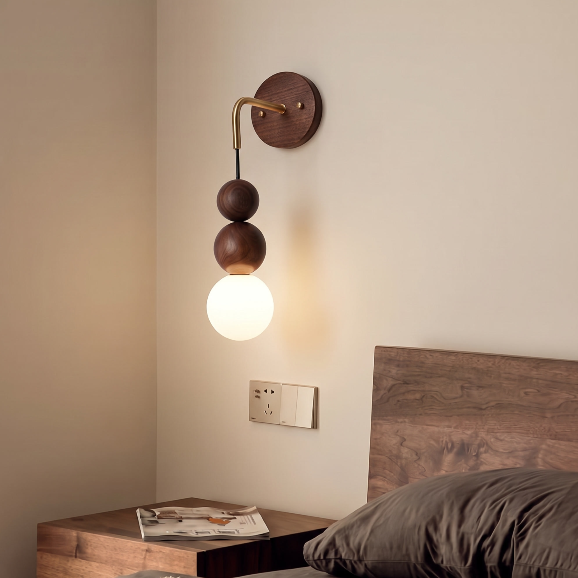 Nordic Geometric Wooden Ball Wall Sconce-Modern Minimalist Glass Globe Wall Light