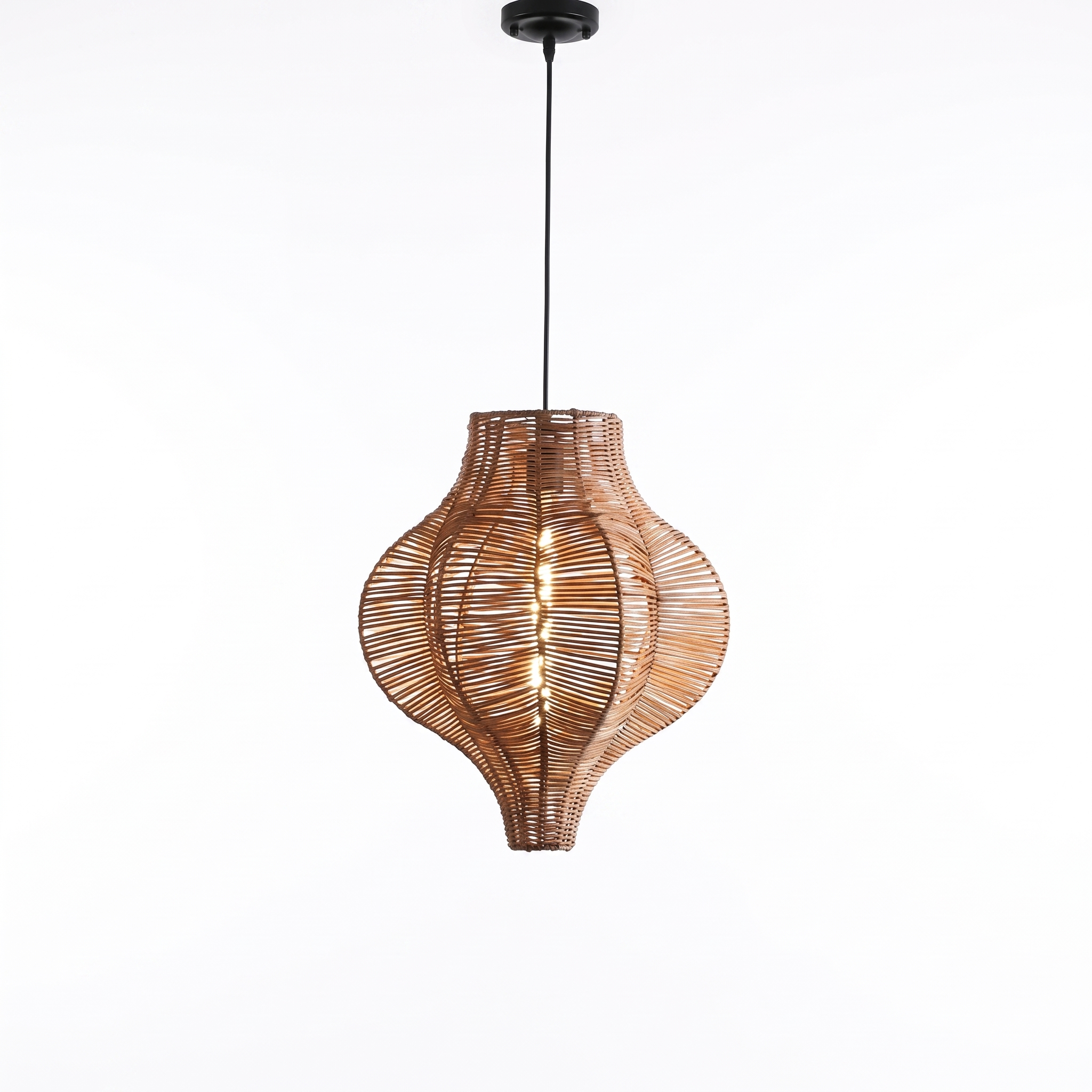 Coastal Style Woven Basket Rattan Pendant Light for Dining Room Kitchen Island
