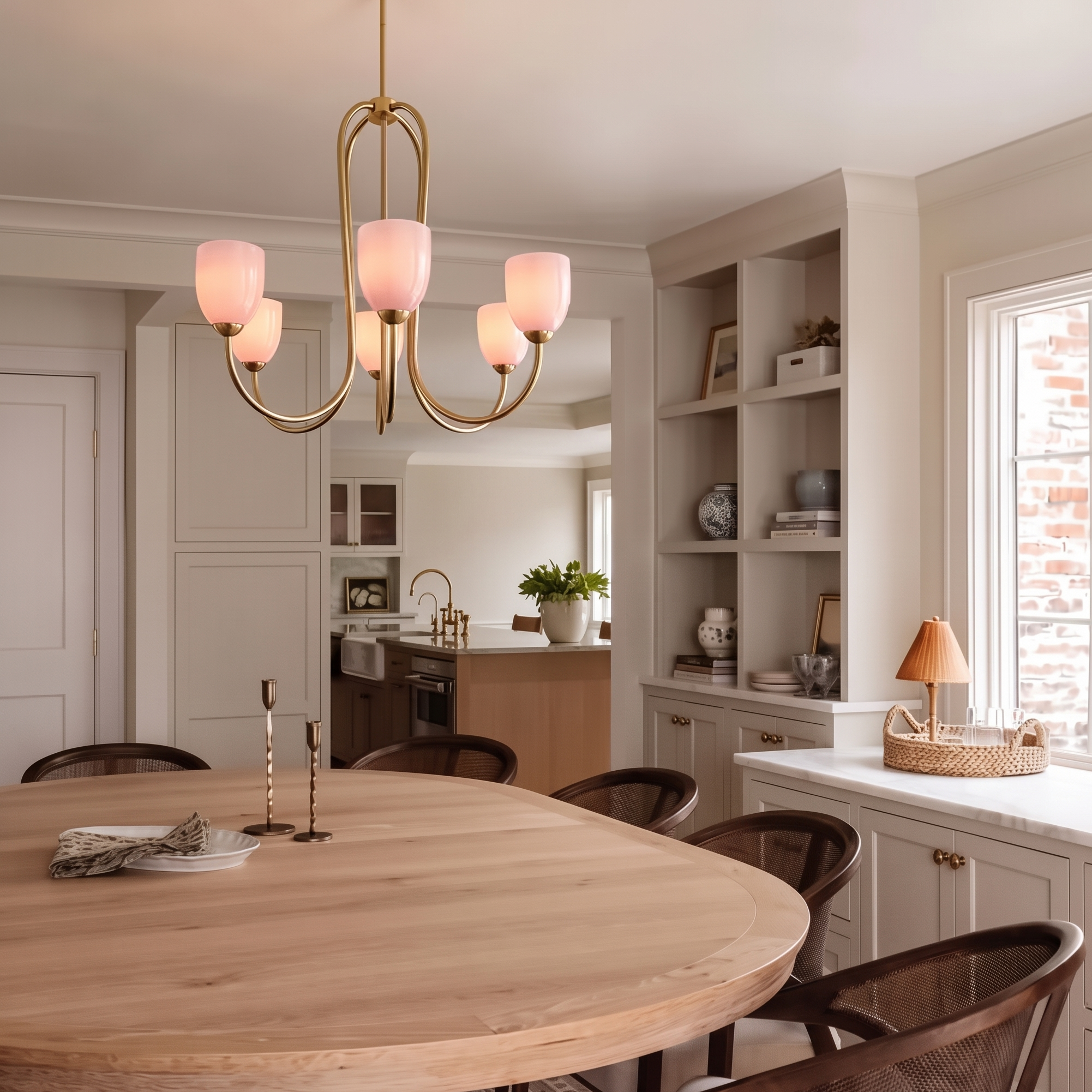 Mid-century modern multi-light brass chandelier light fixture