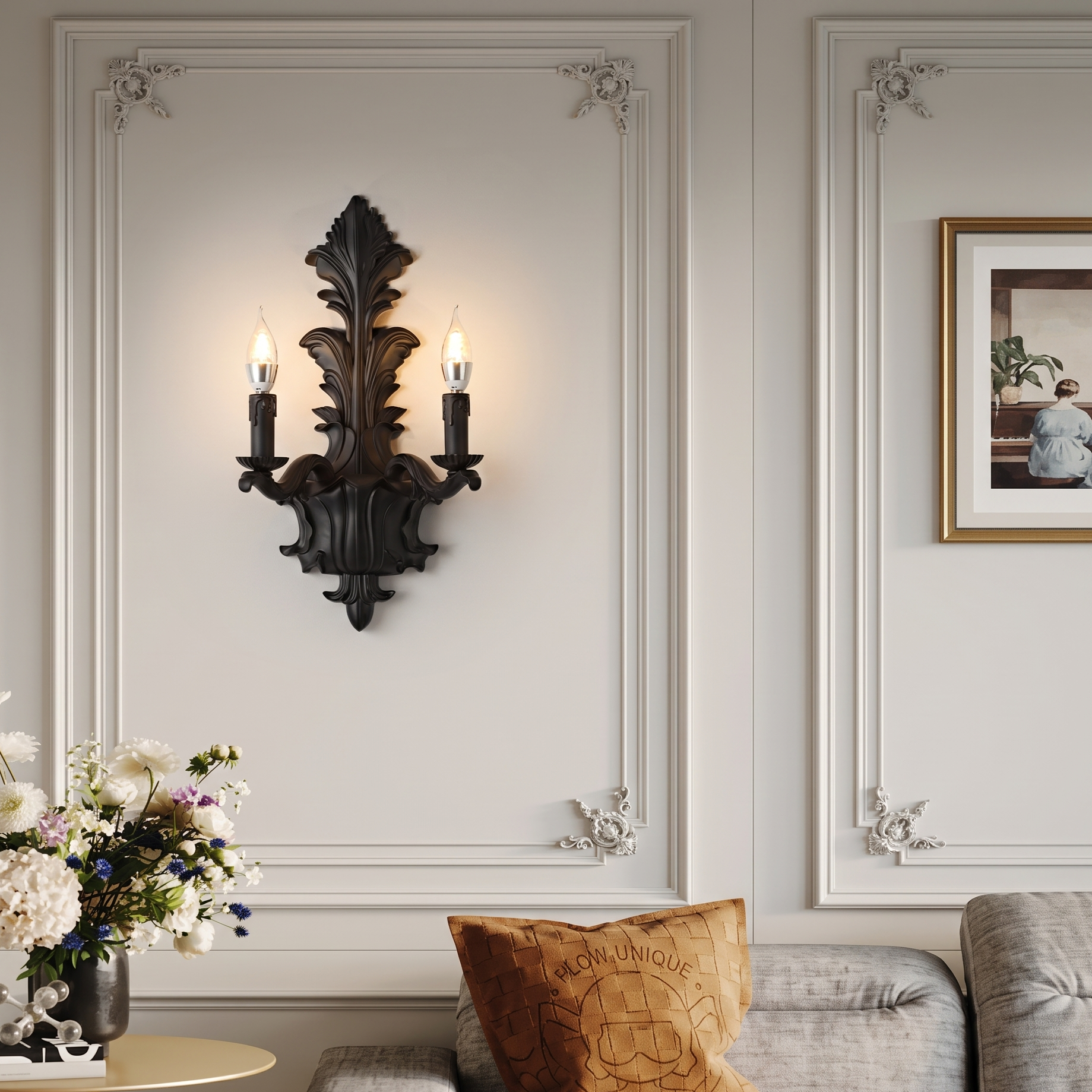 Vintage French Resin Wall Sconce -Elegant Gothic Candle Wall Light Fixture for Living Room Bedroom Hallway