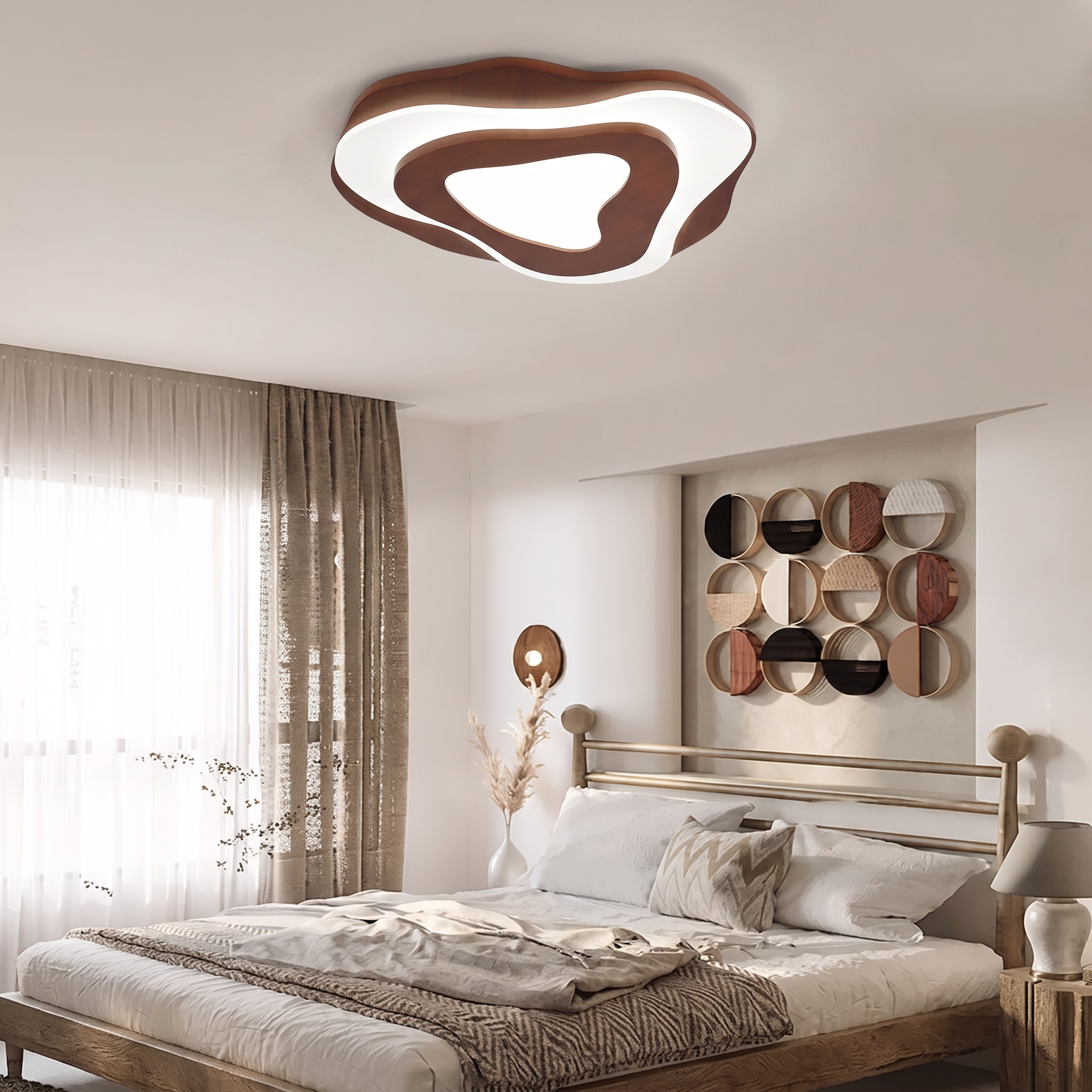 Vintage Irregular Solid Wooden Ceiling Light For Living Room