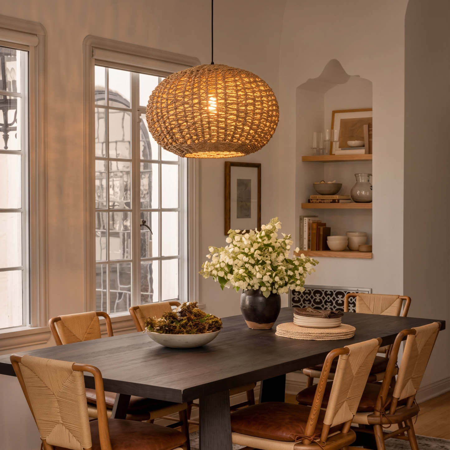 Vintage Coastal Style Rattan Pendant Light for Kitchen Island Dining Room