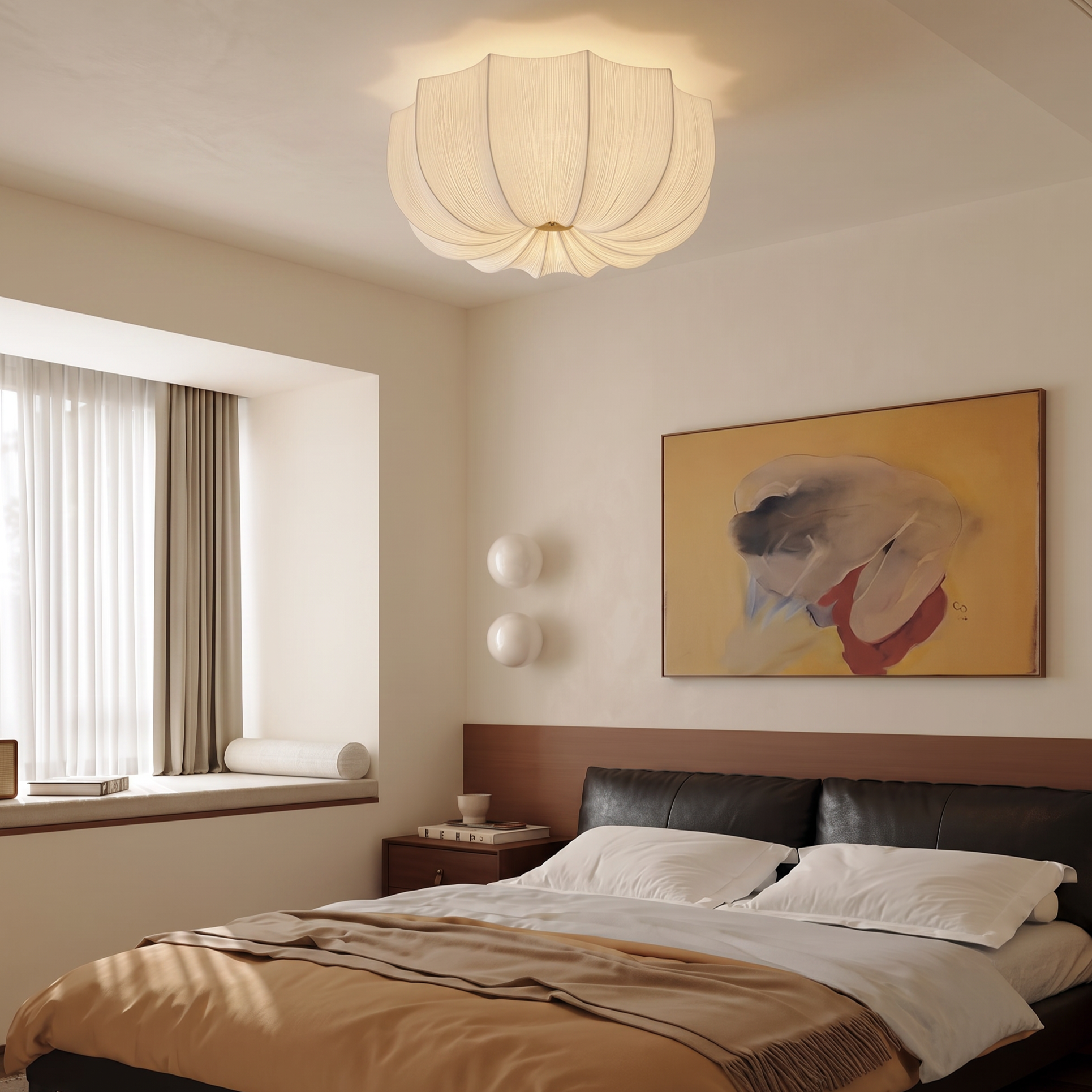 Nordic Minimalism Fabric Flush Mount Ceiling Light for Bedroom Living Room & Nursery