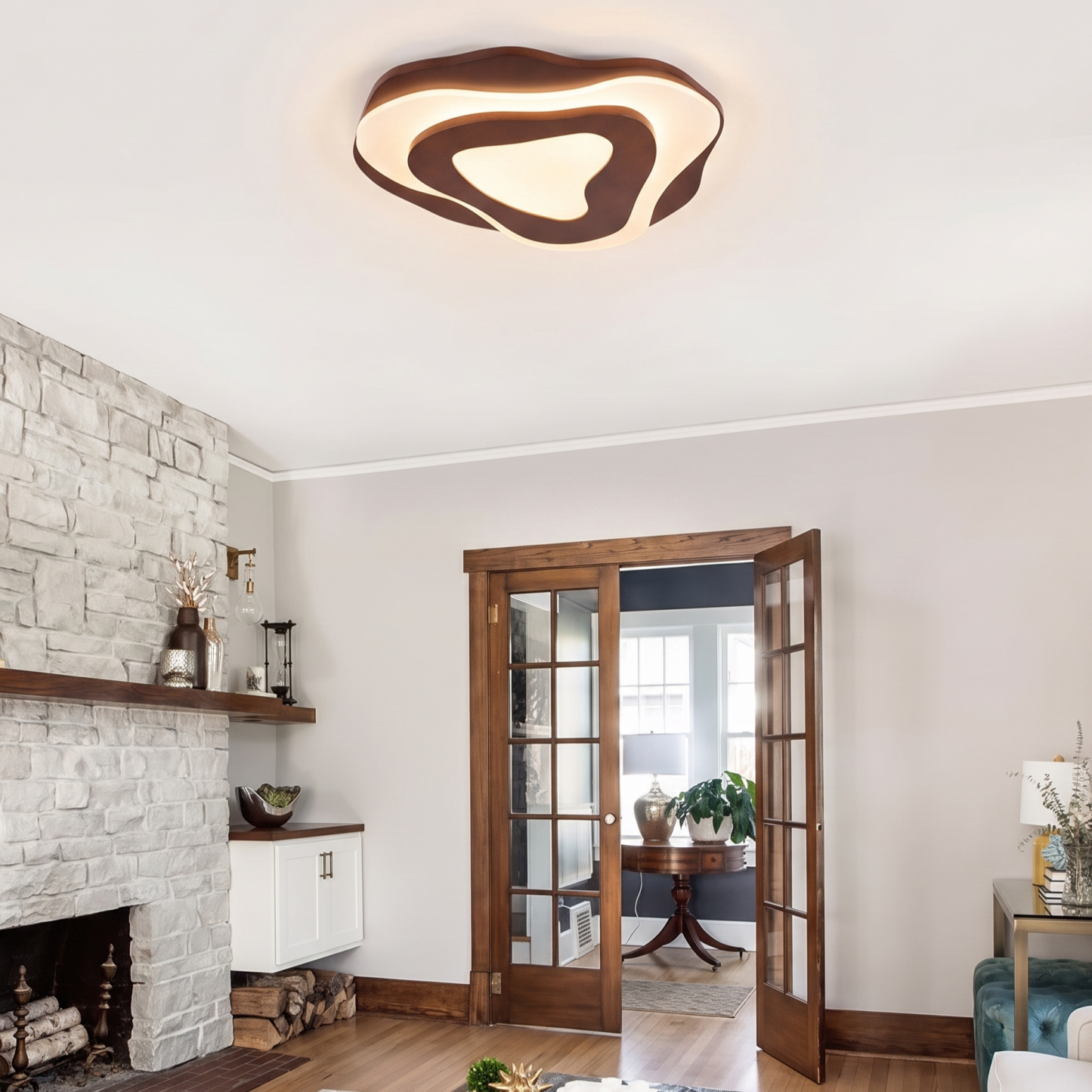 Vintage Irregular Solid Wooden Ceiling Light For Living Room