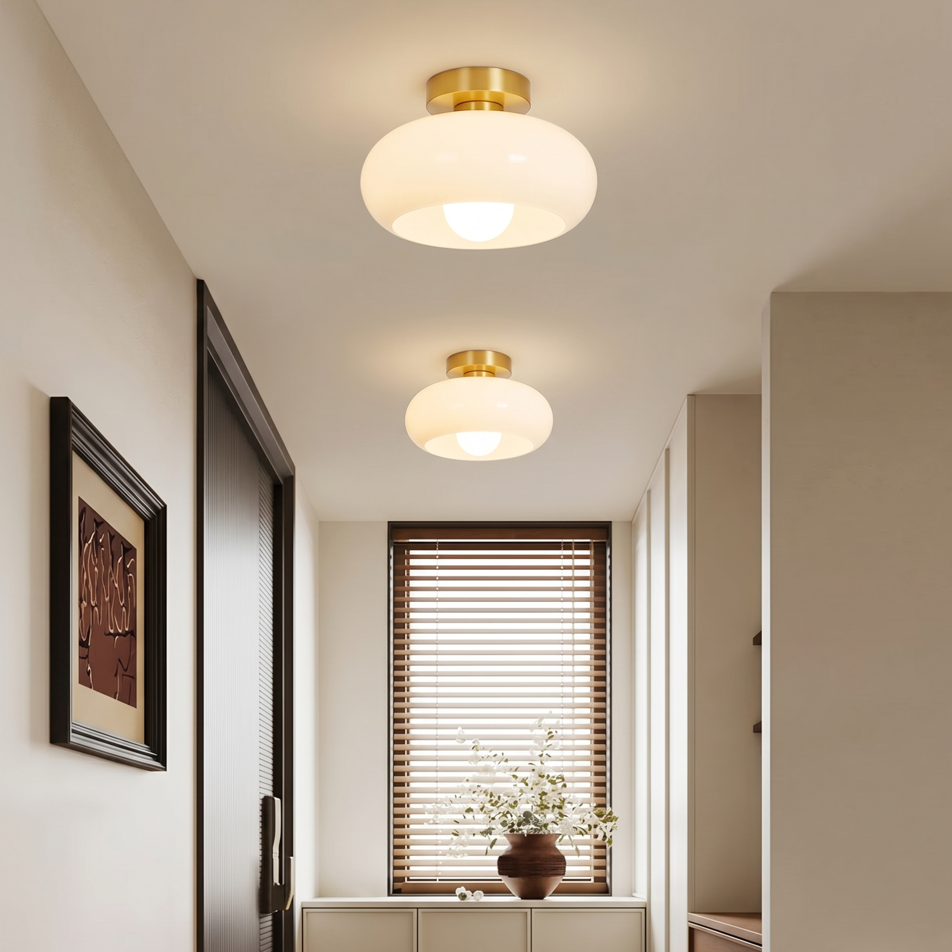 Nordic Minimalist  White Glass Flush Mount Light for Bedroom Living Room Hallway