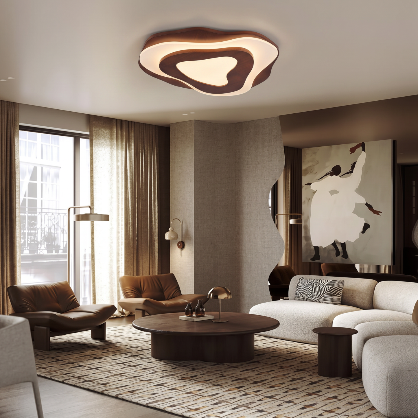 Vintage Irregular Solid Wooden Ceiling Light For Living Room