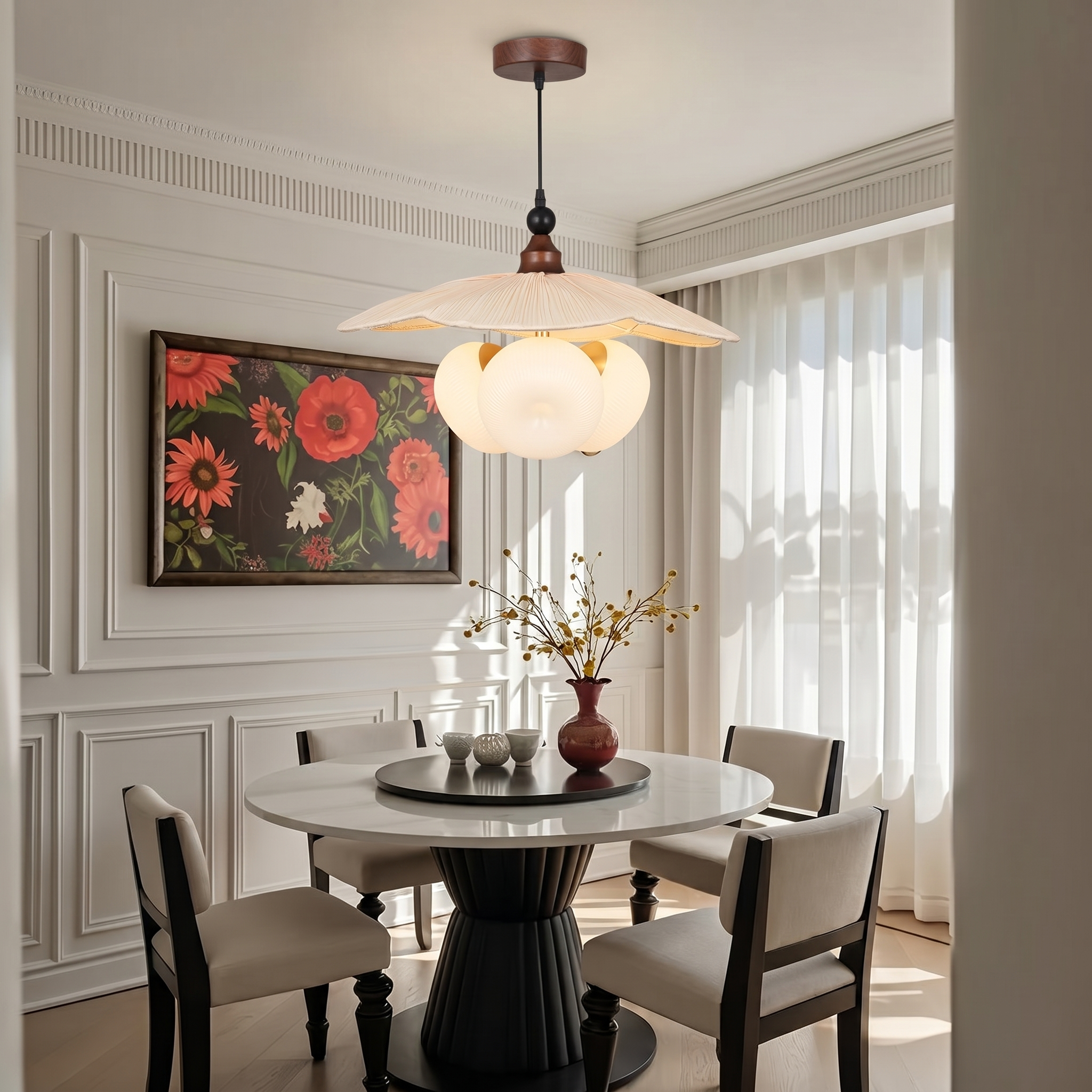 Creative French Vintage Fabric Pendant Light for Dining Room