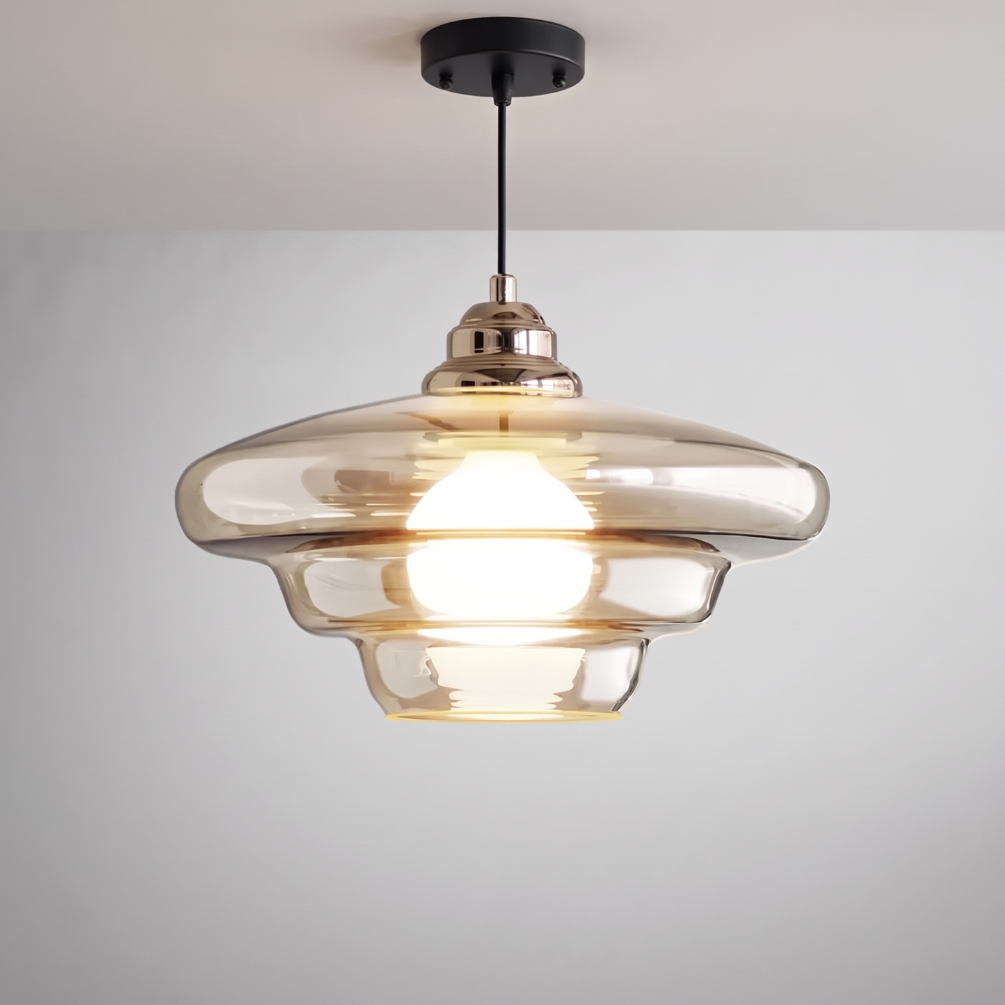 Modern Amber Layered Glass Pendant Light – Mid-Century Style Ceiling Lamp for Dining Rooms Kitchen IslandsBedrooms