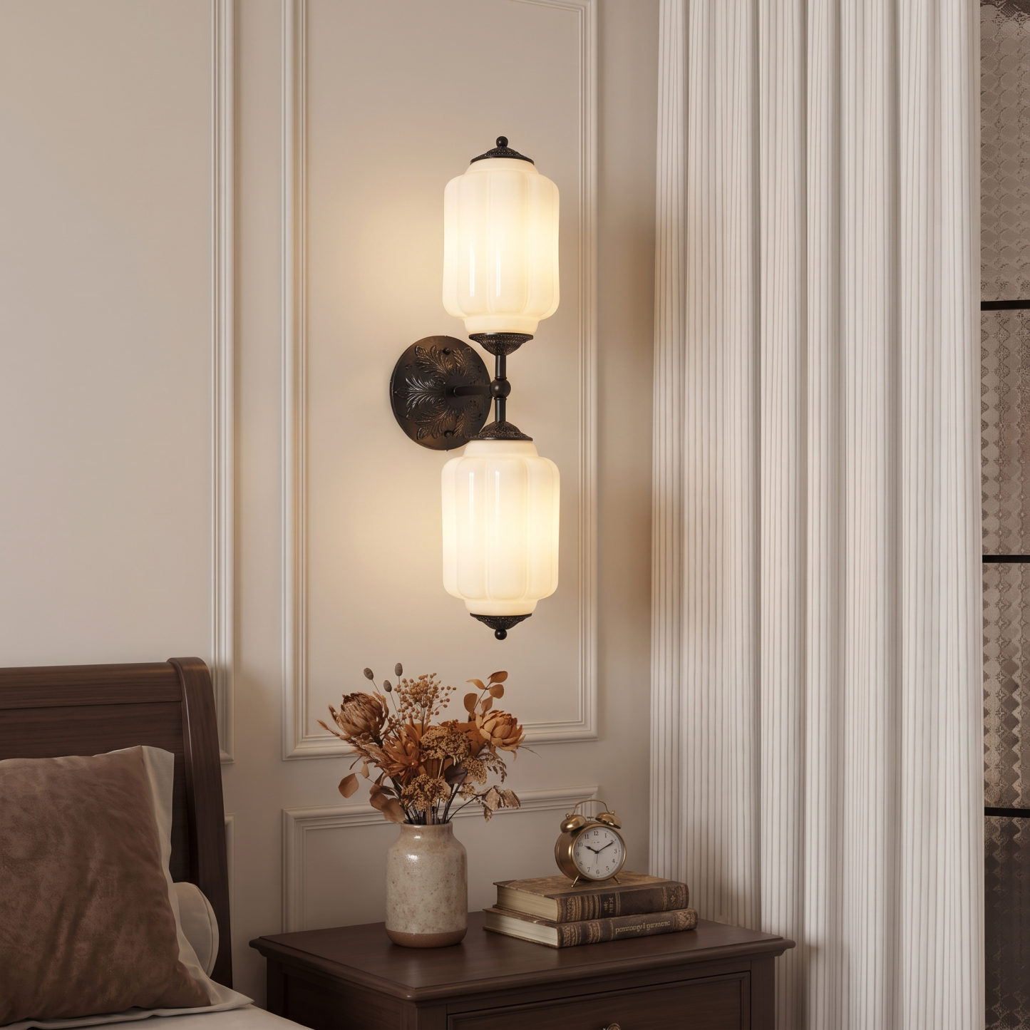 Vintage Dual-Light Glass Wall Sconce for the Bedroom Living Room and Hallway