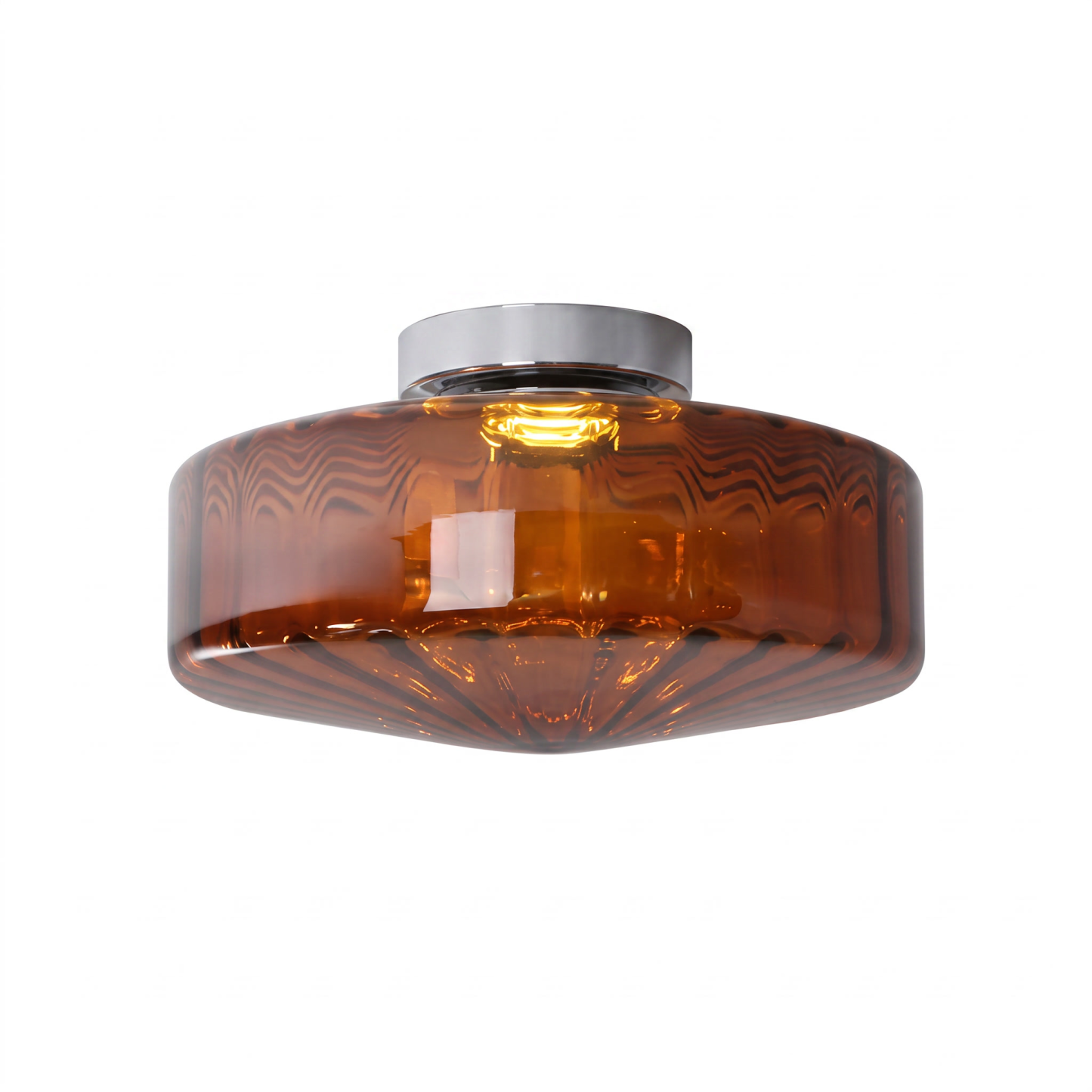 Mid-Century Amber Glass Flush Mount Ceiling Light for Bedroom Corridor Balcony