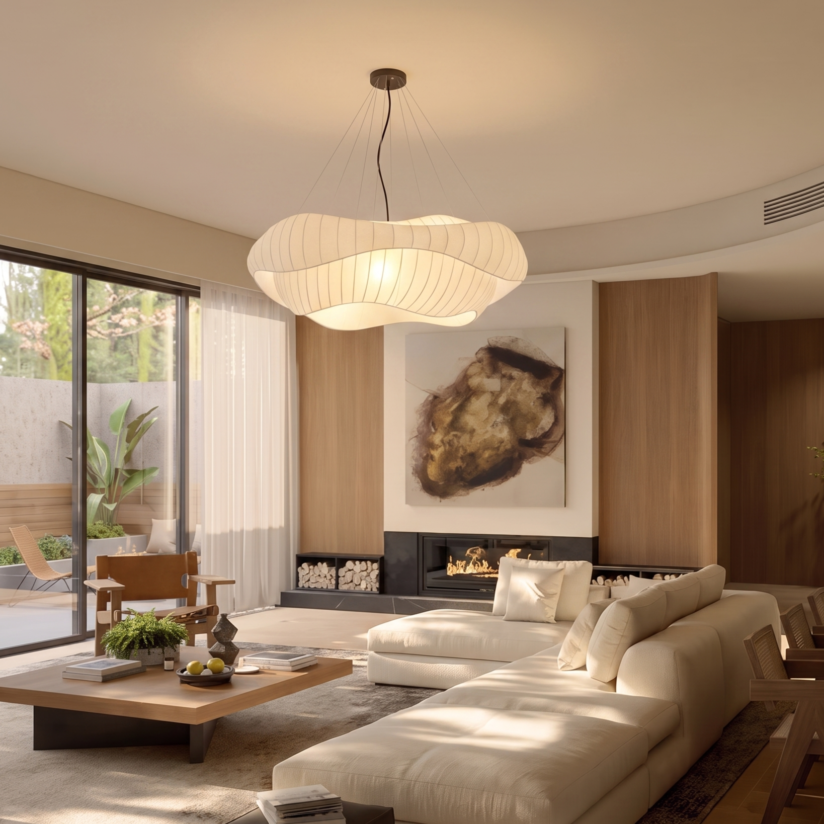 Modern Nordic  Minimalist Wavy Fabric Pendant Light for Living Room
