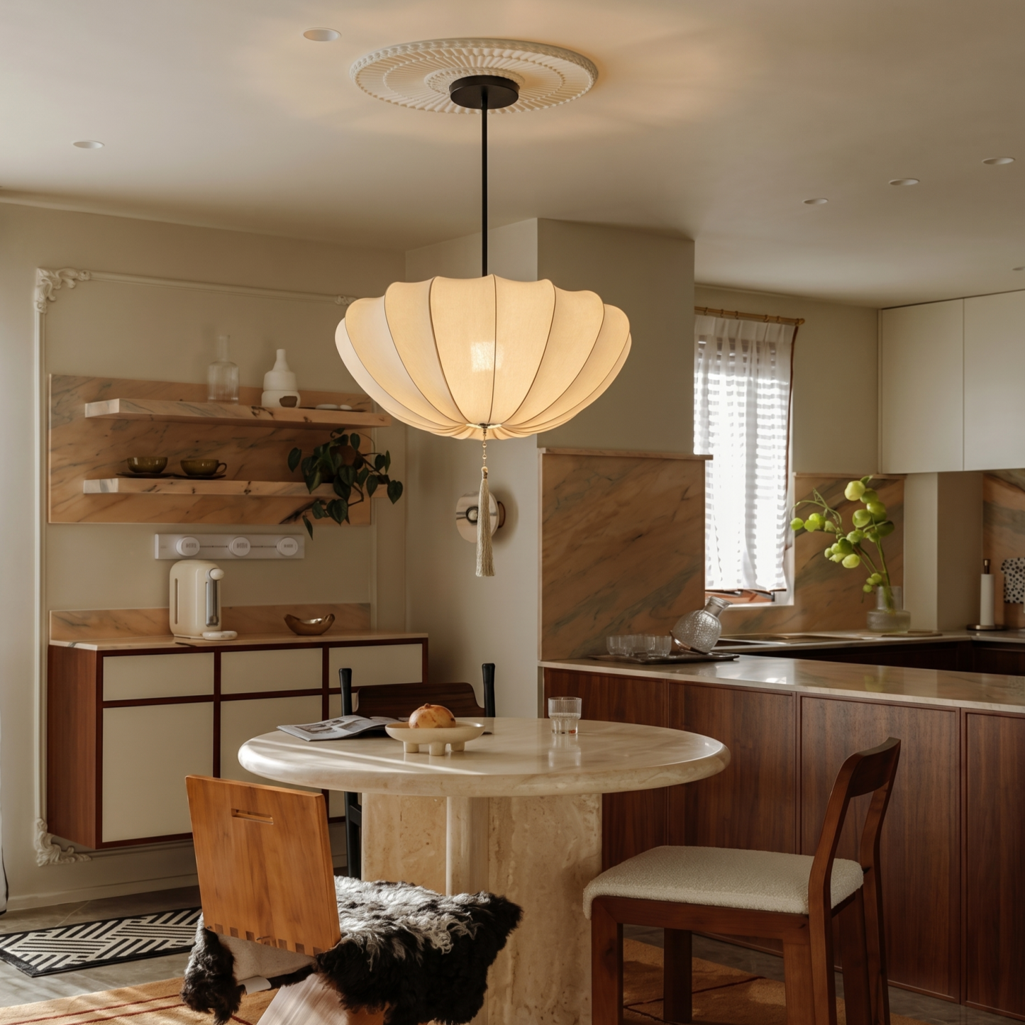 Cream Fabric Pendant Light, Wabi Sabi Pendant Lamp Living Room Bedroom