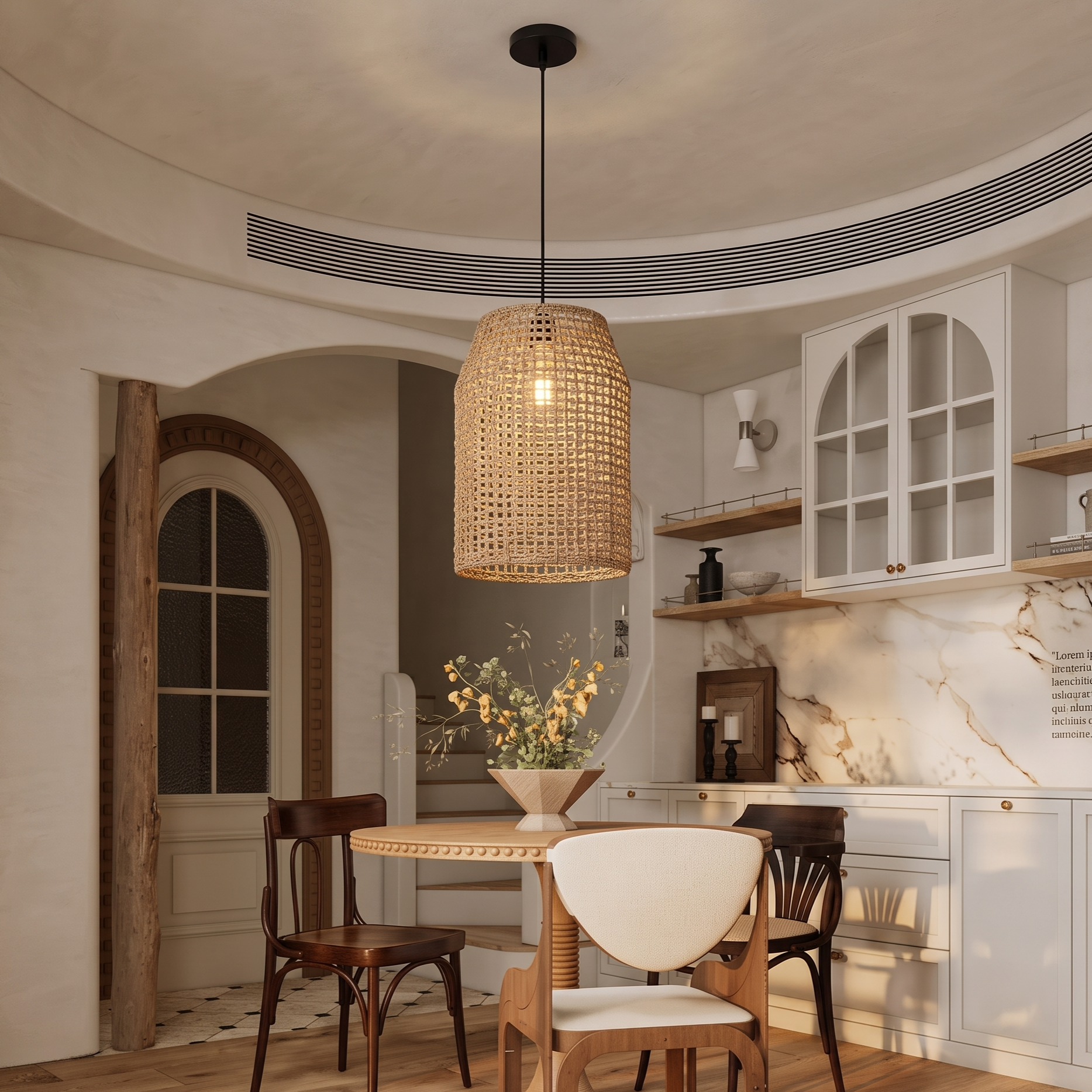 Handwoven Boho Rattan Pendant Light for Kitchen Island Dining Room 